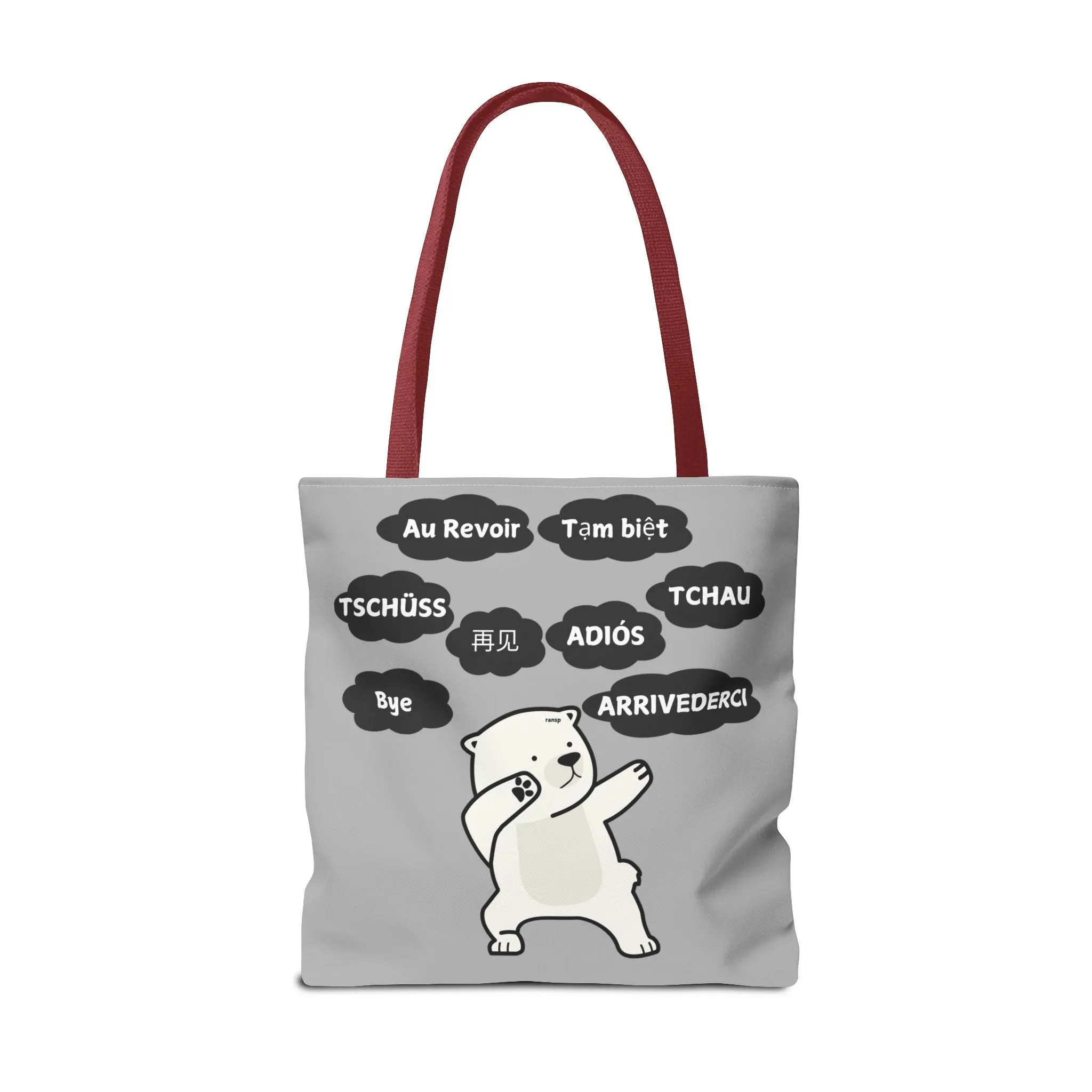 Light Grey Multilingual Farewell Tote Bag with Dancing Bear Design- Perfect for Friendship Gifts, Bag for Shopping, Everyday Shopping bag
