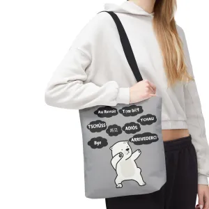 Light Grey Multilingual Farewell Tote Bag with Dancing Bear Design- Perfect for Friendship Gifts, Bag for Shopping, Everyday Shopping bag