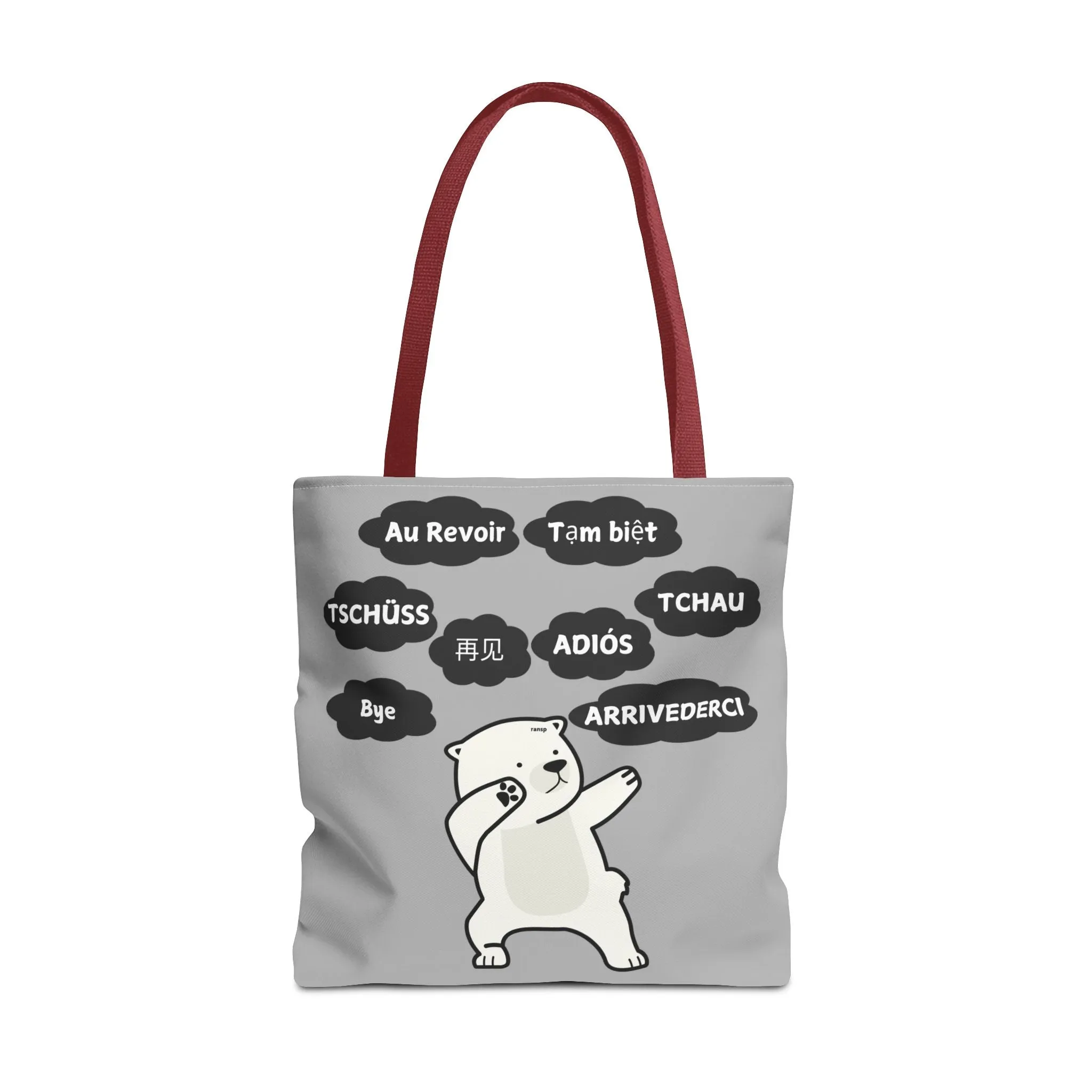 Light Grey Multilingual Farewell Tote Bag with Dancing Bear Design- Perfect for Friendship Gifts, Bag for Shopping, Everyday Shopping bag
