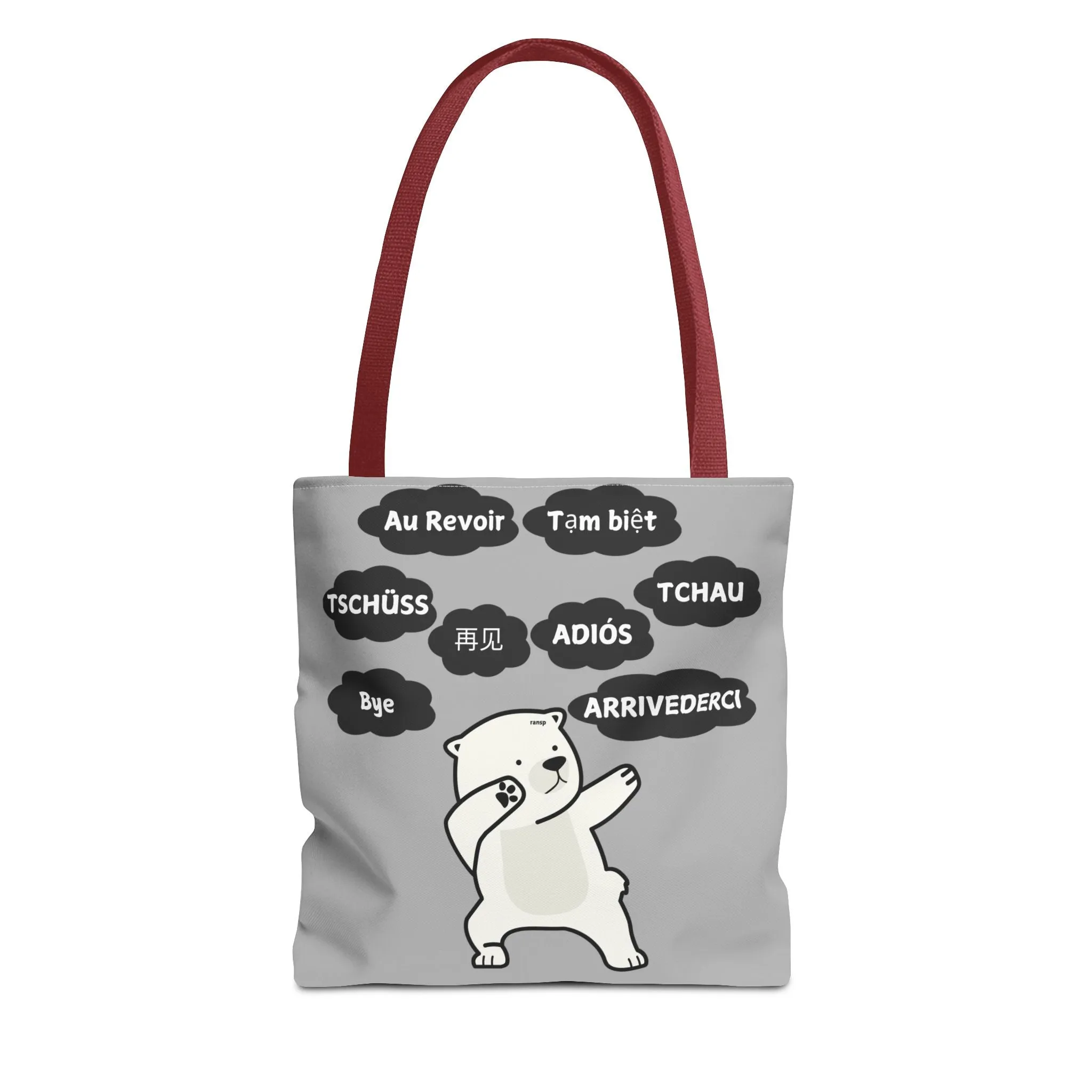 Light Grey Multilingual Farewell Tote Bag with Dancing Bear Design- Perfect for Friendship Gifts, Bag for Shopping, Everyday Shopping bag