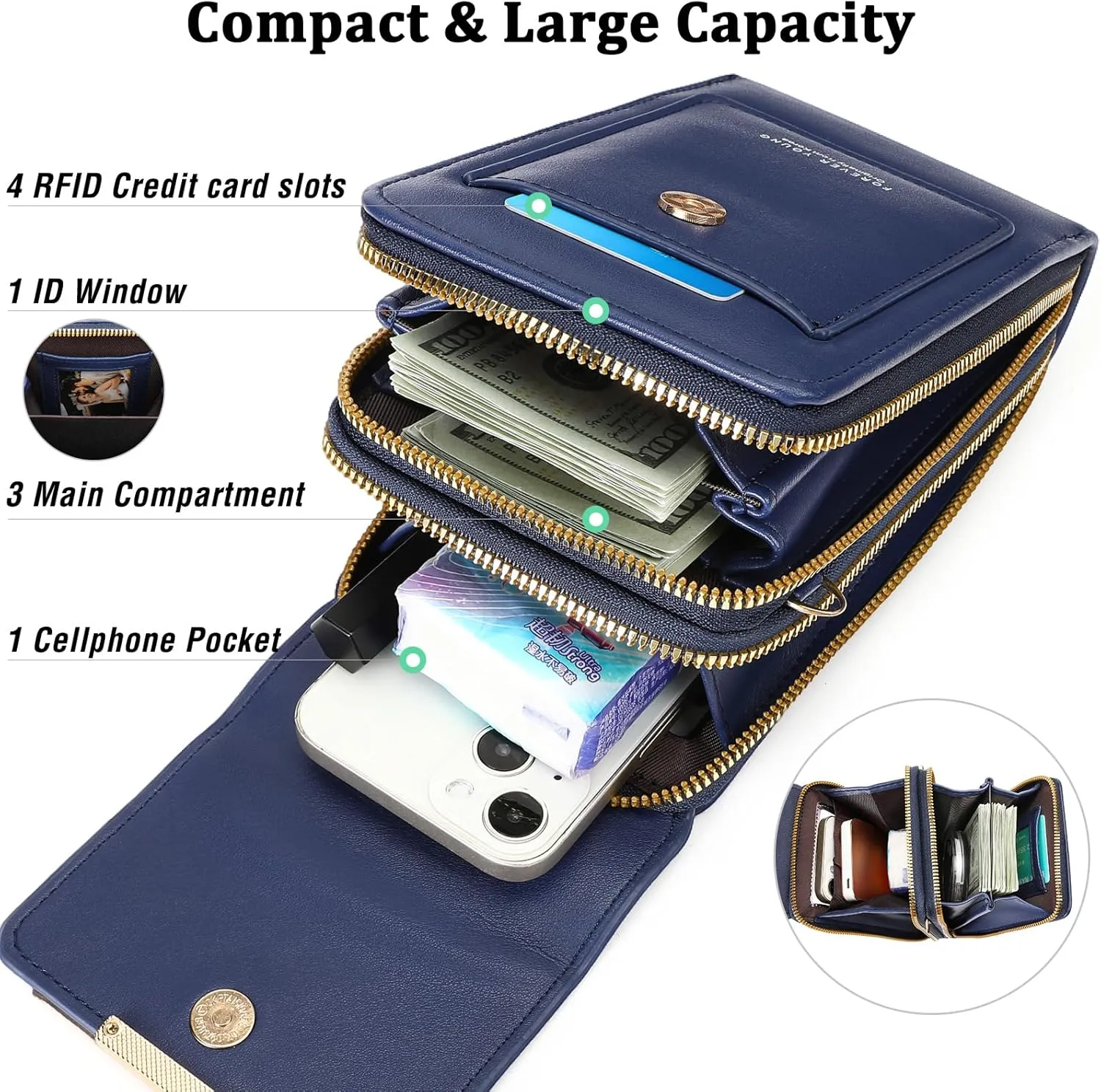 Lightweight Small Crossbody Bags for Women Vegan Leather Cell Phone Purses with Adjustable Strap and Card Slots