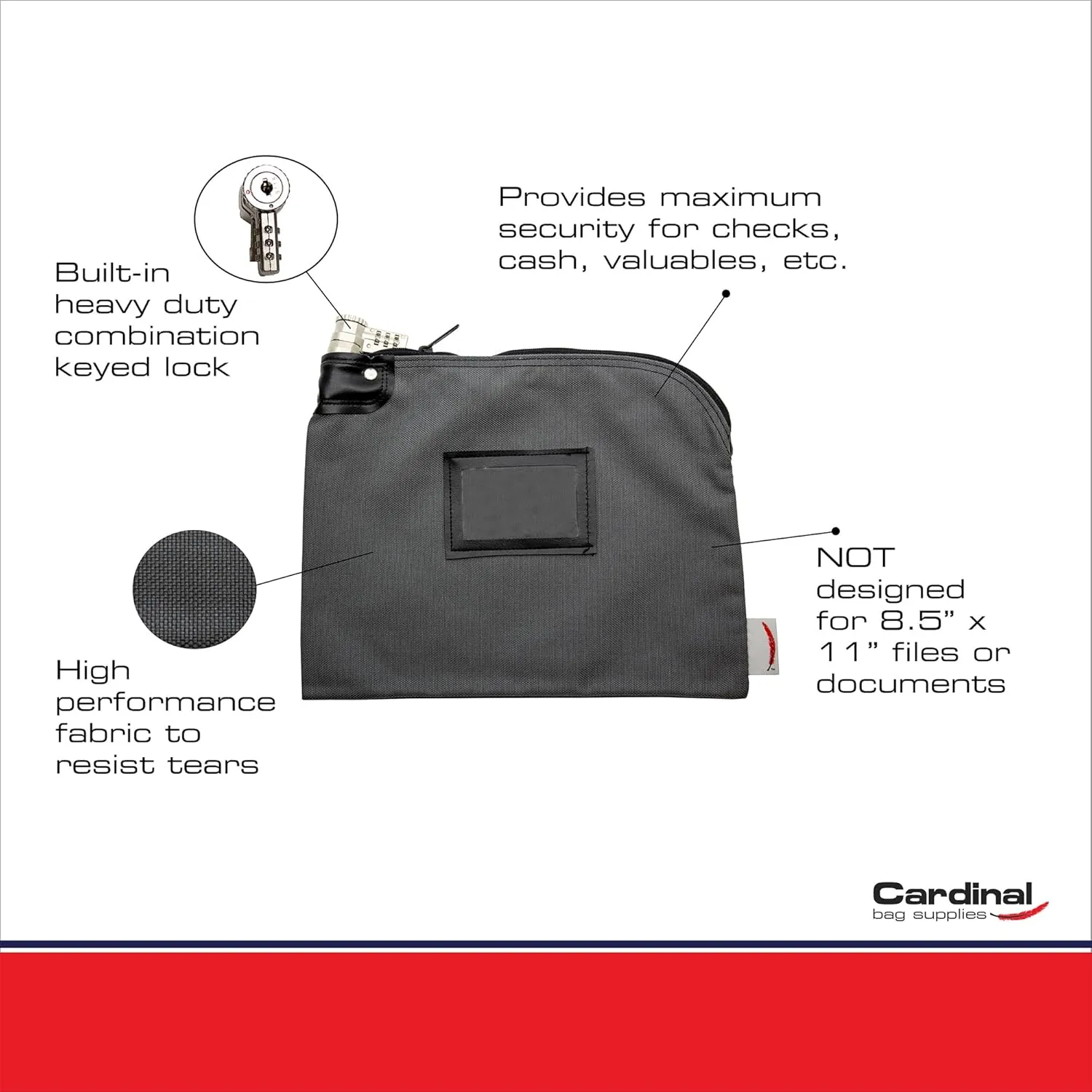 Locking Bank Bag, Water Repellent Denier Nylon, 9 x 12 Inch (Gray)