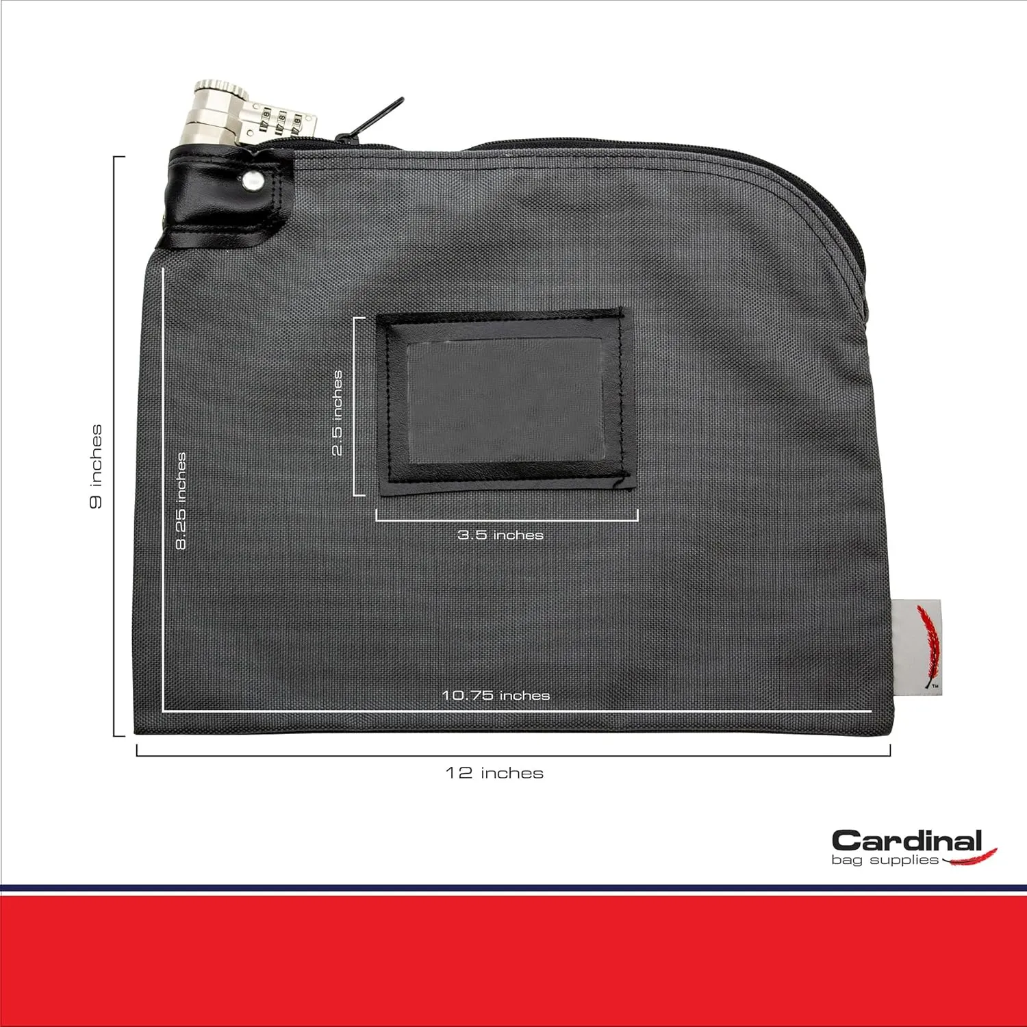 Locking Bank Bag, Water Repellent Denier Nylon, 9 x 12 Inch (Gray)
