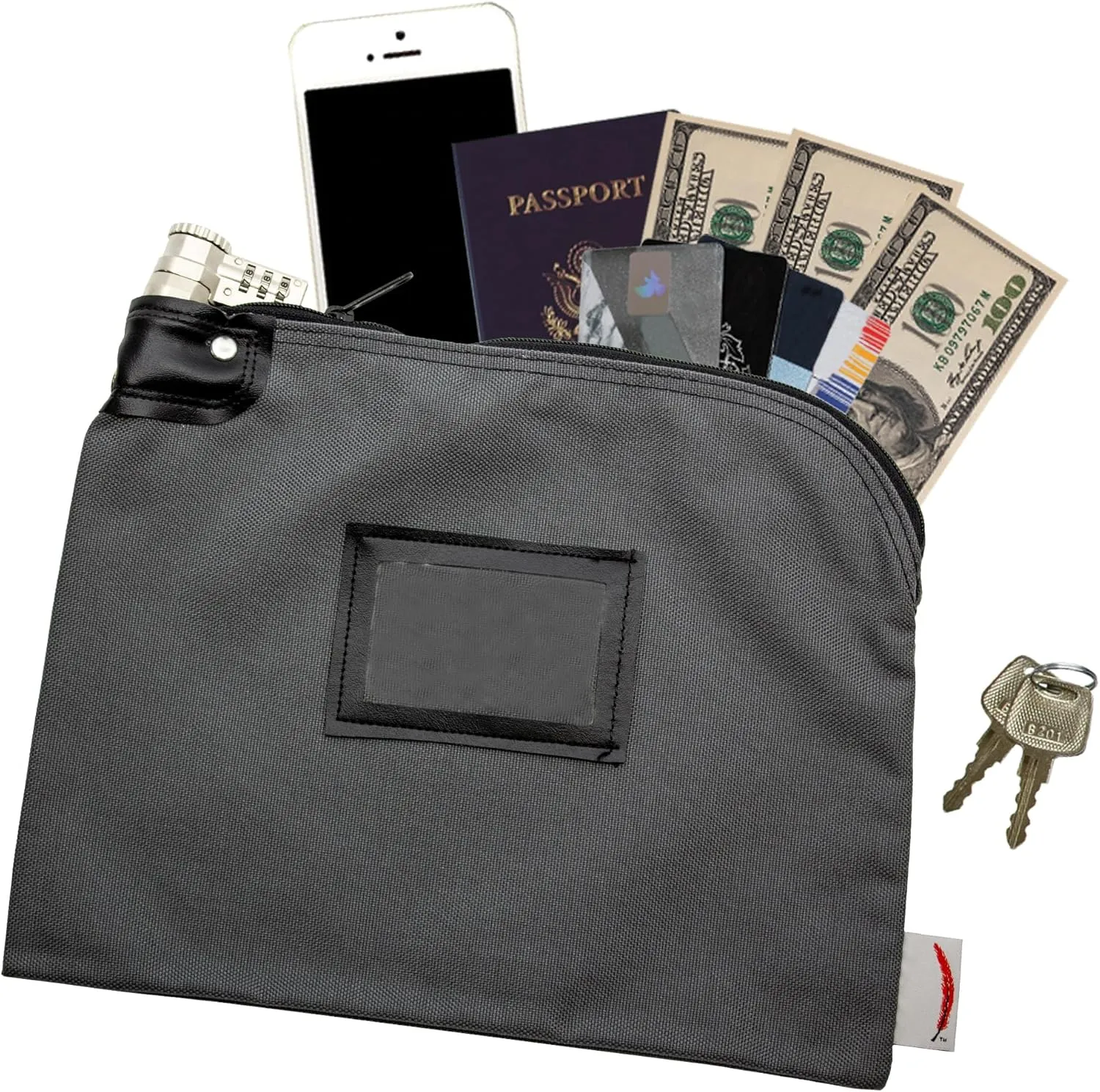 Locking Bank Bag, Water Repellent Denier Nylon, 9 x 12 Inch (Gray)