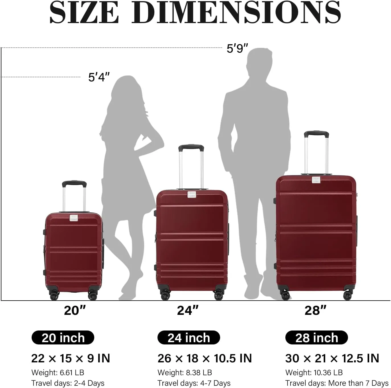 LONG VACATION Hardside Expandable Carry On Luggage, Suitcase with Spinner Wheels TSA Lock, Luggage with USB Port (Wine Red, 20 INCH)