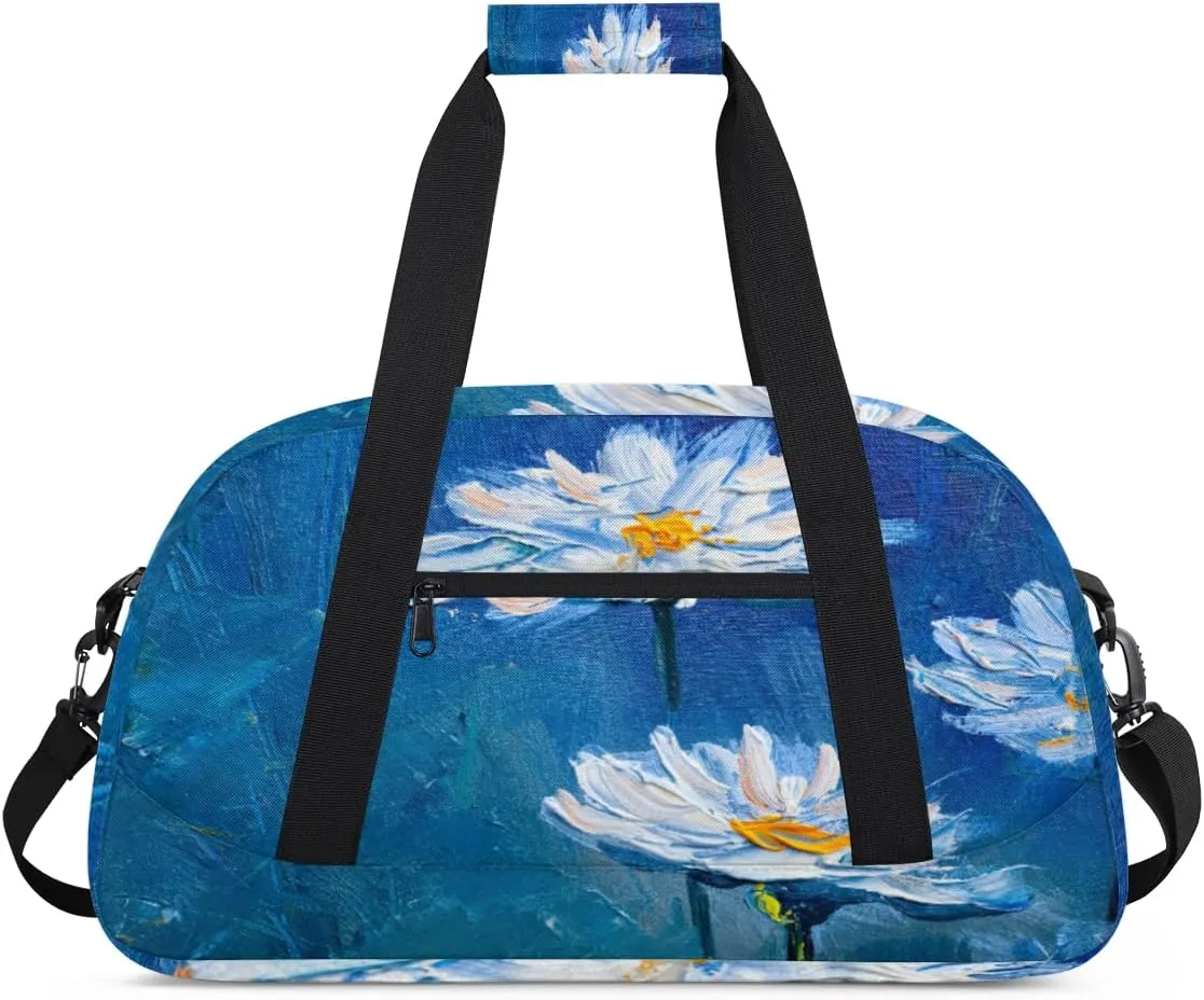Lotus Gym Duffel Bag for Men Women Oil Painting Sports Tote Bag with Adjustable Shoulder Strap for Dance Gymnastics Traveling Outdoor Camping Overnight Stay
