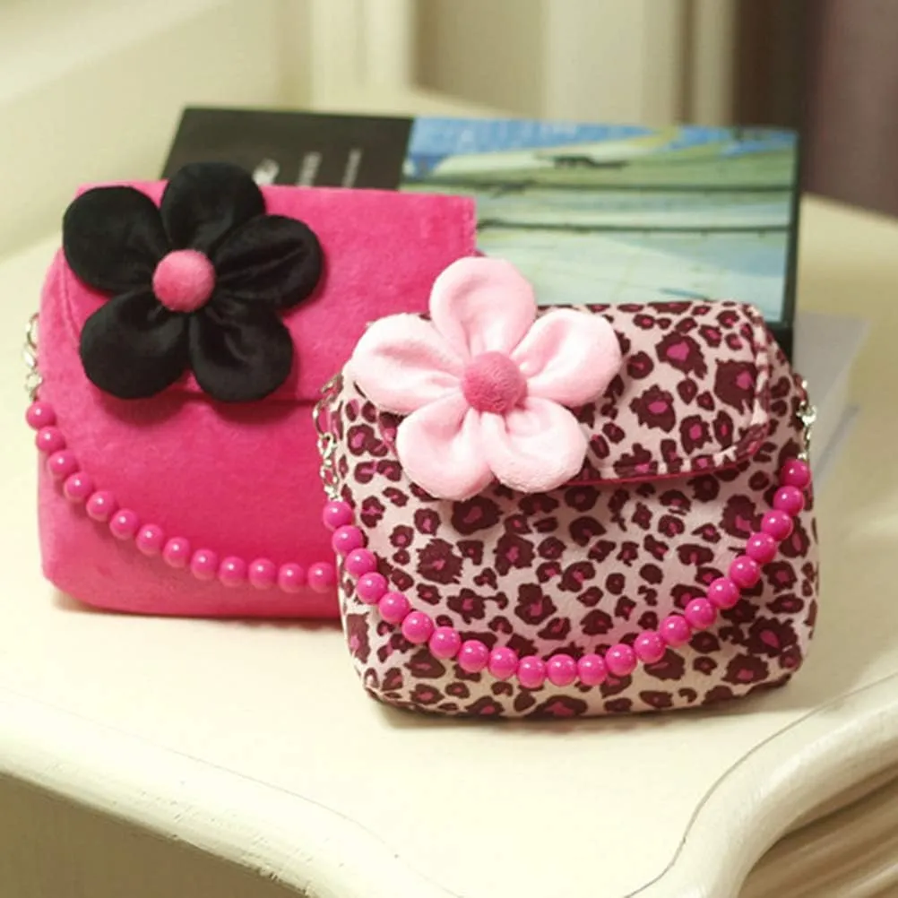 Lovely Baby Girls Mini Messenger Bag, Soft Material Shoulder Handbag for Kids, 5 Colors Available, Great Choice for Childrens, Includes Beads Belt and Messenger Strap (hot pink)