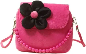 Lovely Baby Girls Mini Messenger Bag, Soft Material Shoulder Handbag for Kids, 5 Colors Available, Great Choice for Childrens, Includes Beads Belt and Messenger Strap (hot pink)