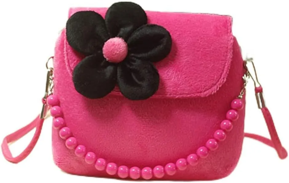 Lovely Baby Girls Mini Messenger Bag, Soft Material Shoulder Handbag for Kids, 5 Colors Available, Great Choice for Childrens, Includes Beads Belt and Messenger Strap (hot pink)