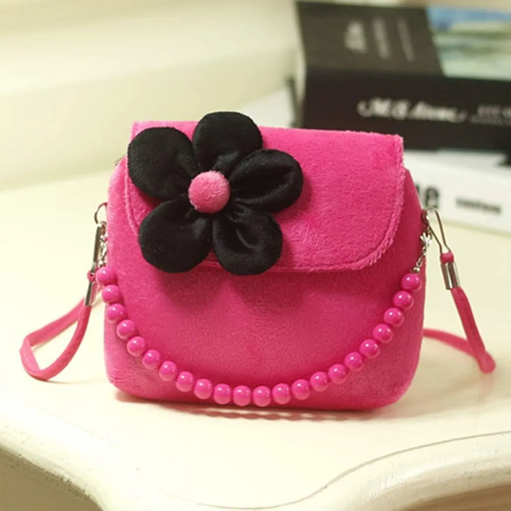 Lovely Baby Girls Mini Messenger Bag, Soft Material Shoulder Handbag for Kids, 5 Colors Available, Great Choice for Childrens, Includes Beads Belt and Messenger Strap (hot pink)