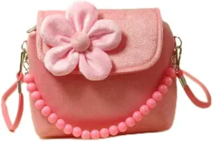 Lovely Baby Girls Mini Messenger Bag, Soft Material Shoulder Handbag for Kids, 5 Colors Available, Great Choice for Childrens, Includes Beads Belt and Messenger Strap (pink)