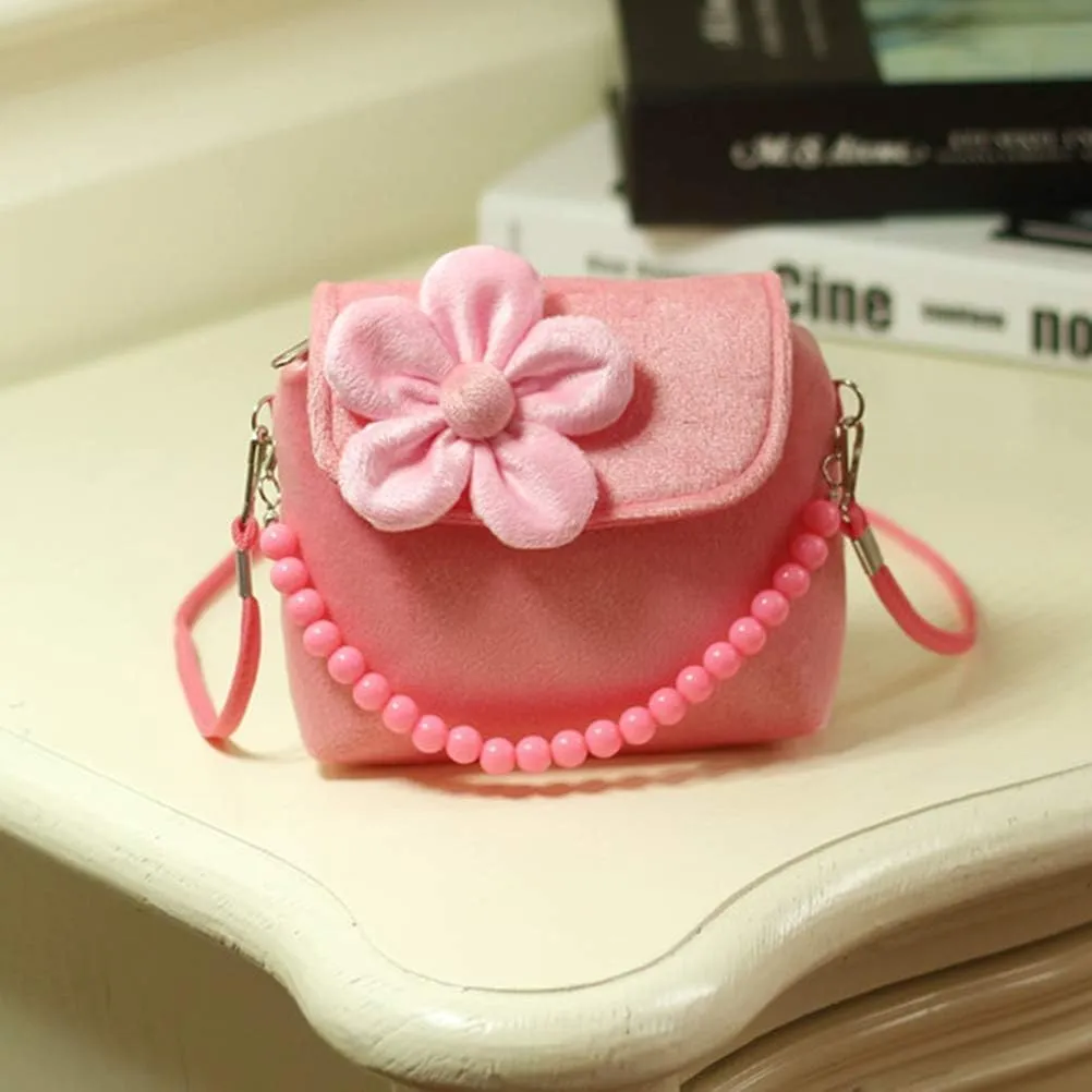 Lovely Baby Girls Mini Messenger Bag, Soft Material Shoulder Handbag for Kids, 5 Colors Available, Great Choice for Childrens, Includes Beads Belt and Messenger Strap (pink)