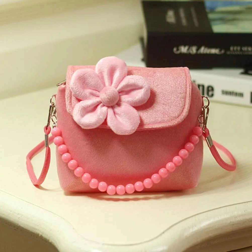 Lovely Baby Girls Mini Messenger Bag, Soft Material Shoulder Handbag for Kids, 5 Colors Available, Great Choice for Childrens, Includes Beads Belt and Messenger Strap (pink)