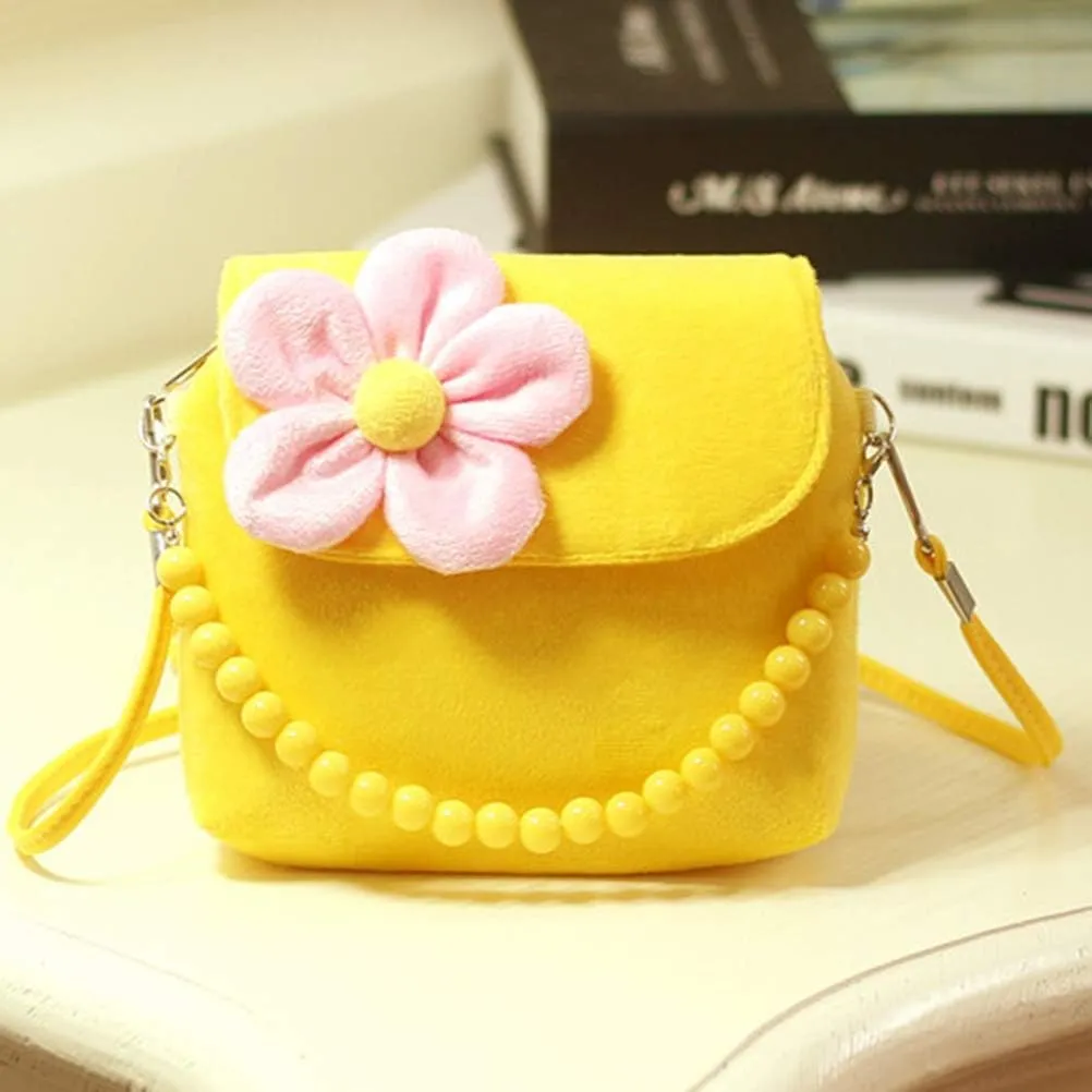 Lovely Baby Girls Mini Messenger Bag, Soft Material Shoulder Handbag for Kids, 5 Colors Available, Great Choice for Childrens, Includes Beads Belt and Messenger Strap (yellow)