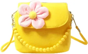 Lovely Baby Girls Mini Messenger Bag, Soft Material Shoulder Handbag for Kids, 5 Colors Available, Great Choice for Childrens, Includes Beads Belt and Messenger Strap (yellow)