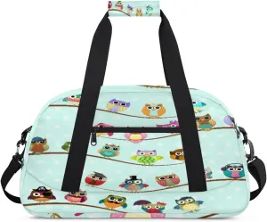 Lovely Owls Gym Duffel Bag for Men Women Blue Dots Sports Tote Bag with Adjustable Shoulder Strap for Dance Gymnastics Traveling Outdoor Camping Overnight Stay