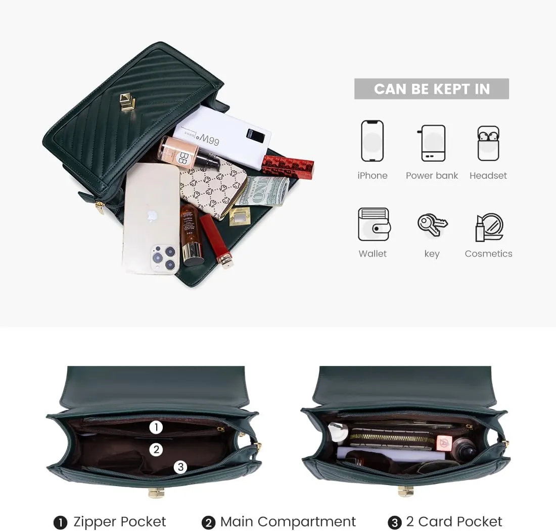 LOVEVOOK Crossbody Bags for Women Leather Quilted Shoulder Bag with Chain Strap Trendy Clutch Satchel Ladies Evening Bag