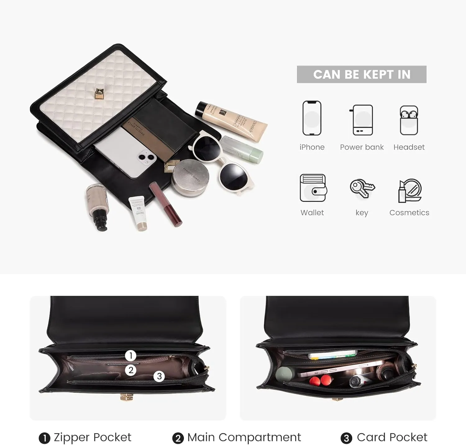 LOVEVOOK Crossbody Bags for Women Leather Quilted Shoulder Bag with Chain Strap Trendy Clutch Satchel Ladies Evening Bag