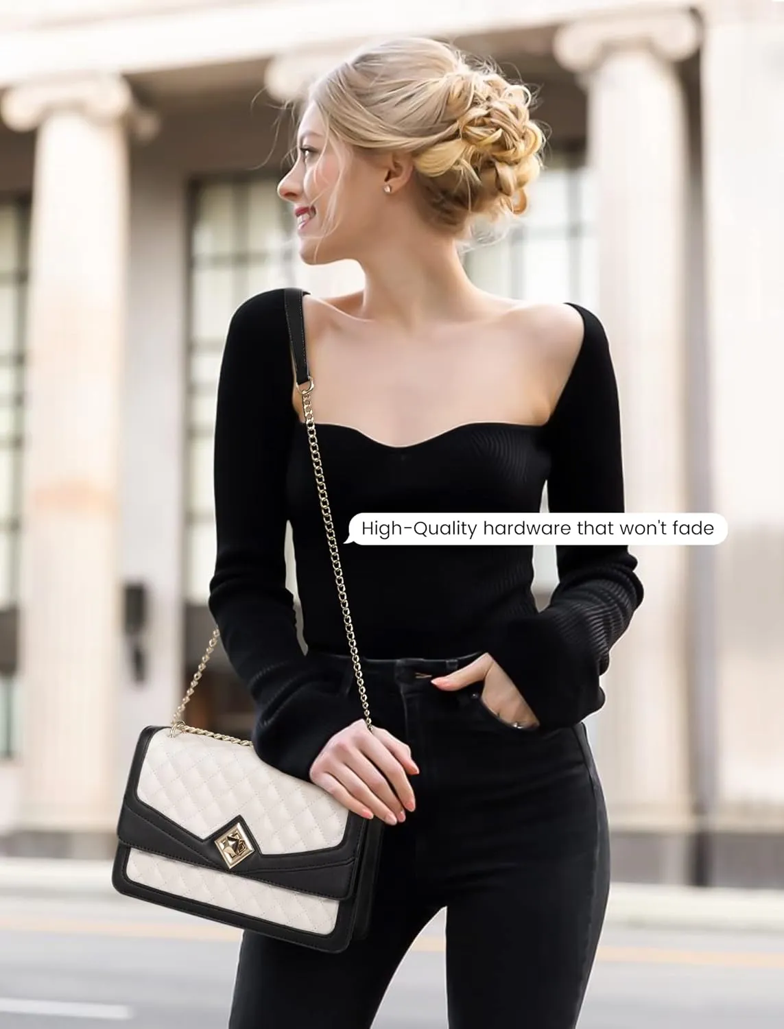 LOVEVOOK Crossbody Bags for Women Leather Quilted Shoulder Bag with Chain Strap Trendy Clutch Satchel Ladies Evening Bag
