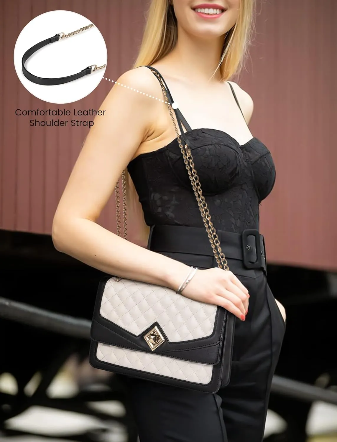 LOVEVOOK Crossbody Bags for Women Leather Quilted Shoulder Bag with Chain Strap Trendy Clutch Satchel Ladies Evening Bag