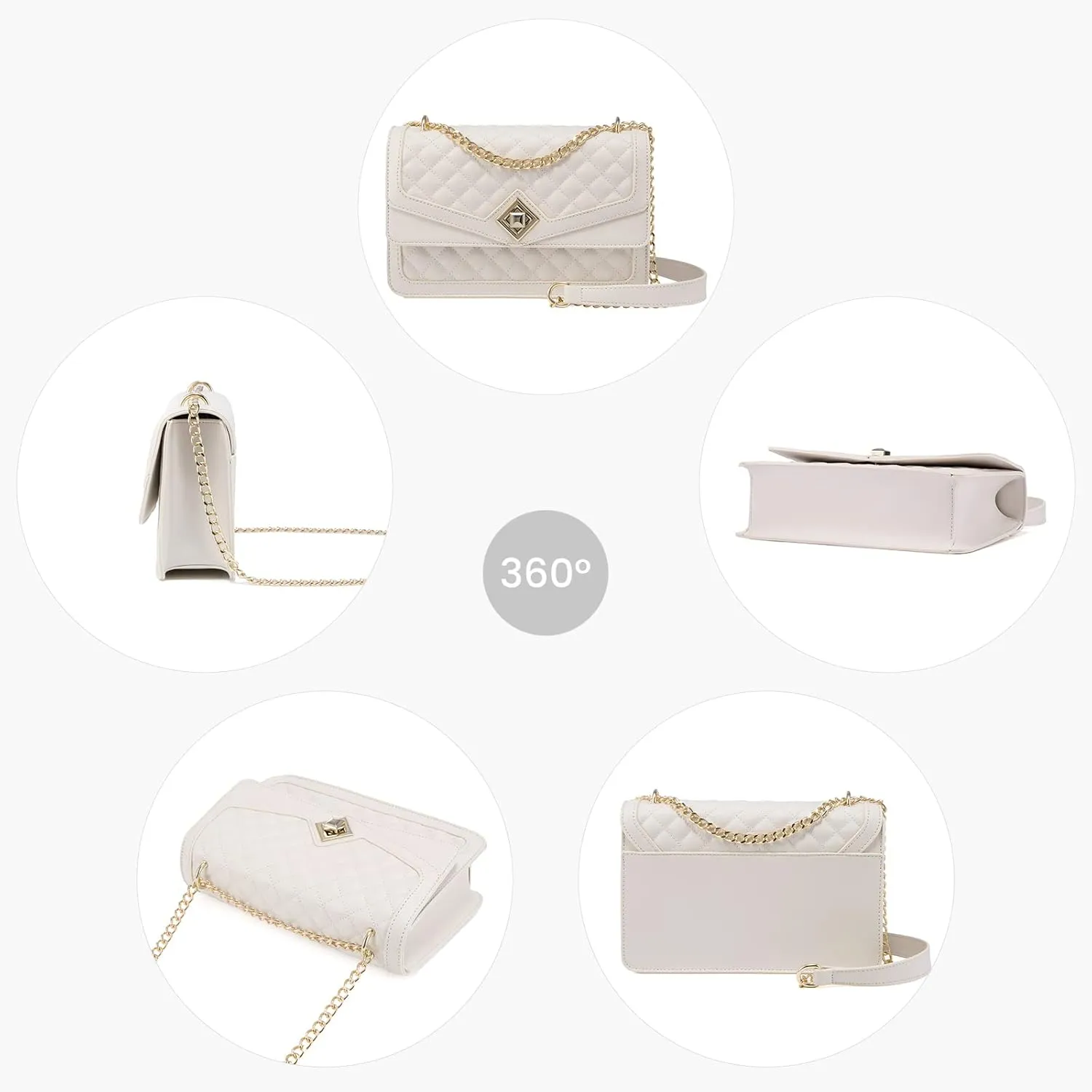 LOVEVOOK Crossbody Bags for Women Leather Quilted Shoulder Bag with Chain Strap Trendy Clutch Satchel Ladies Evening Bag