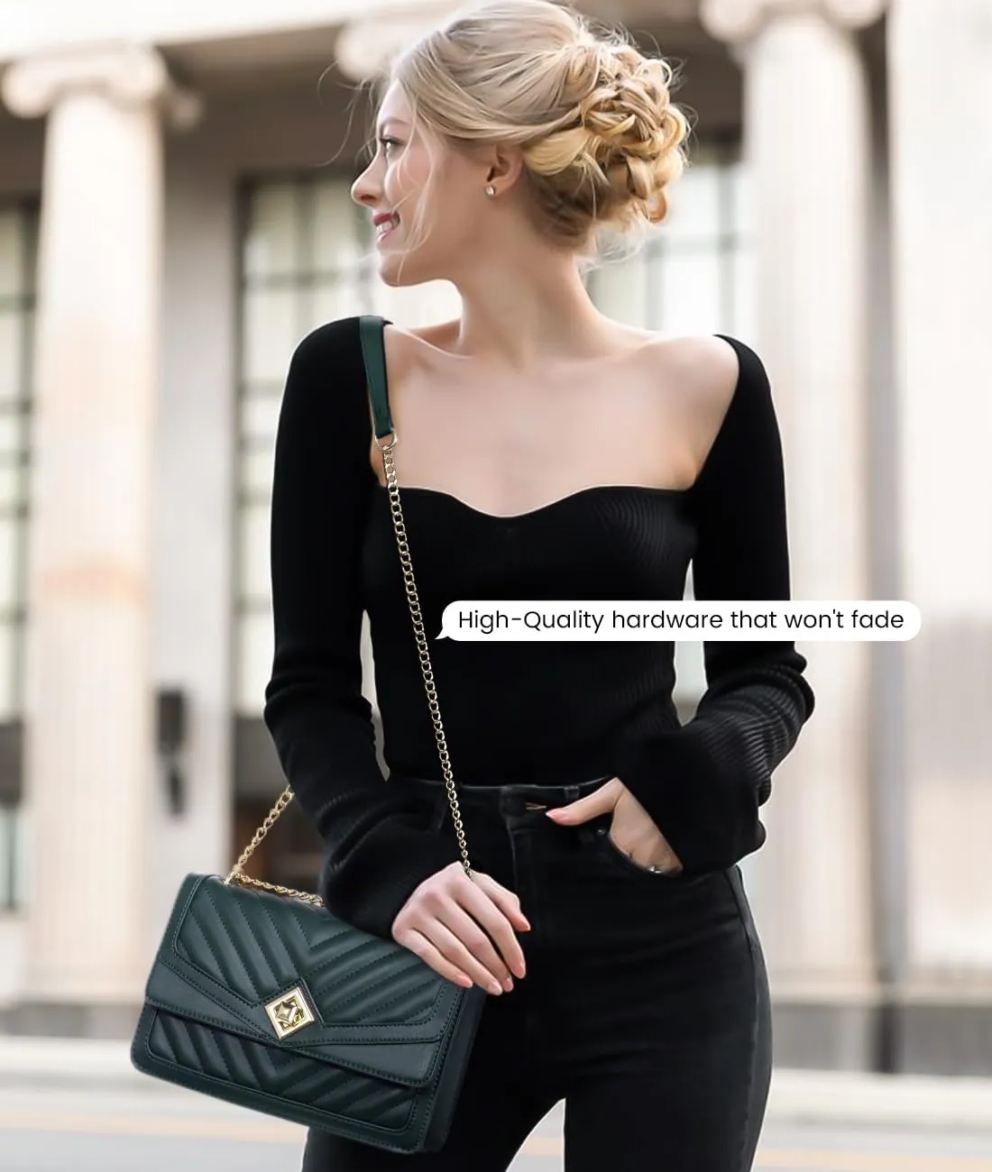 LOVEVOOK Crossbody Bags for Women Leather Quilted Shoulder Bag with Chain Strap Trendy Clutch Satchel Ladies Evening Bag