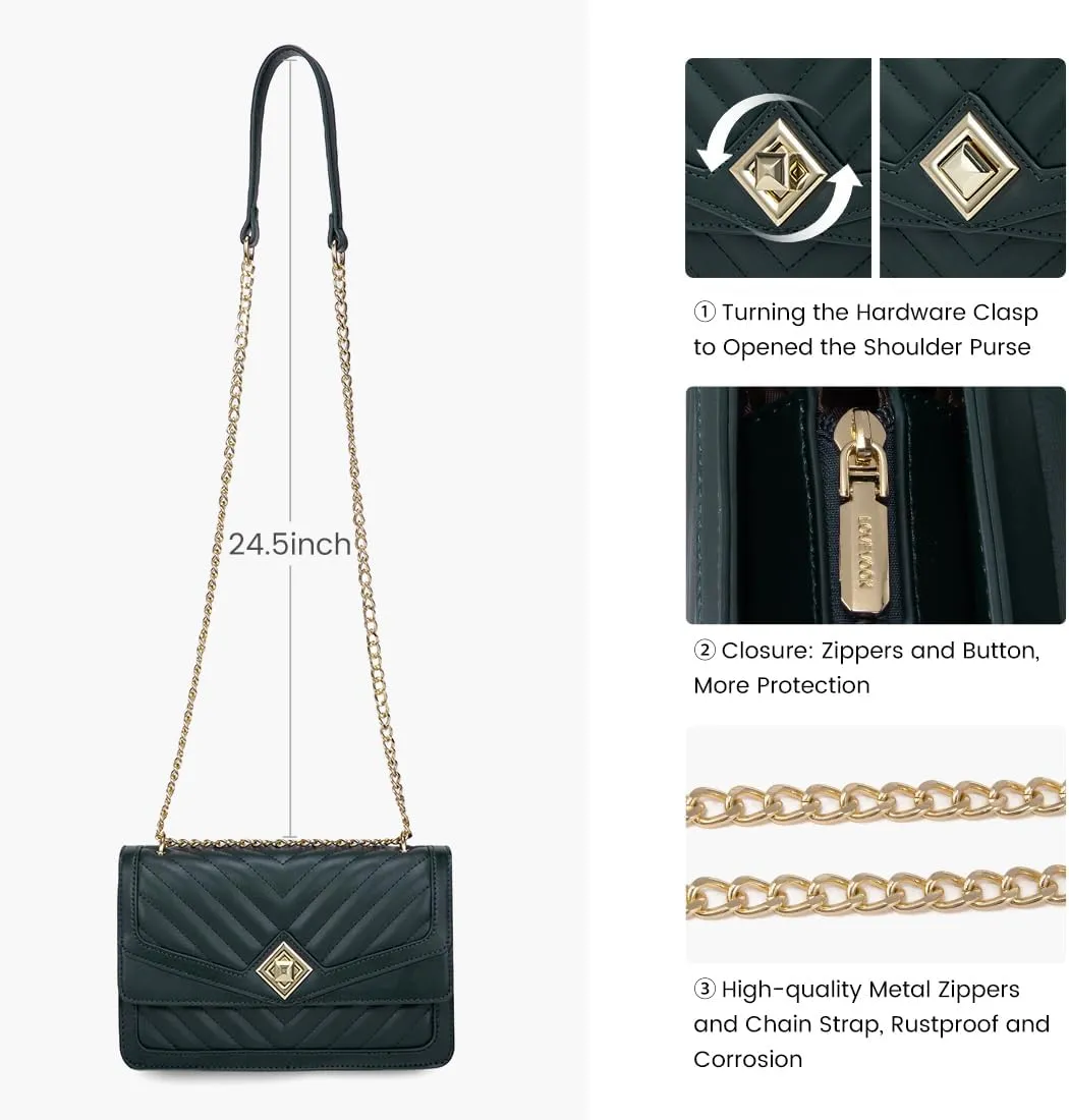 LOVEVOOK Crossbody Bags for Women Leather Quilted Shoulder Bag with Chain Strap Trendy Clutch Satchel Ladies Evening Bag