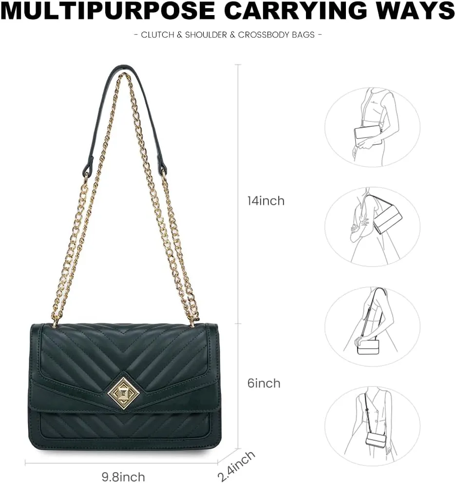 LOVEVOOK Crossbody Bags for Women Leather Quilted Shoulder Bag with Chain Strap Trendy Clutch Satchel Ladies Evening Bag