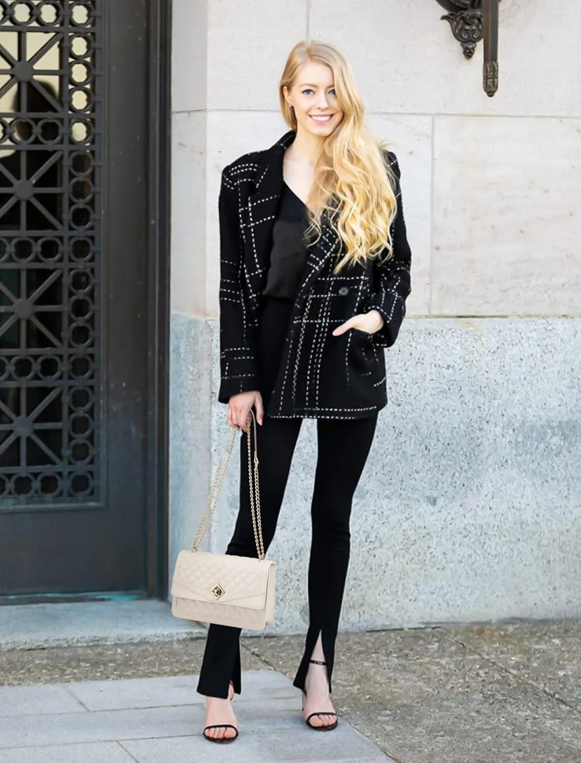 LOVEVOOK Crossbody Bags for Women Leather Quilted Shoulder Bag with Chain Strap Trendy Clutch Satchel Ladies Evening Bag