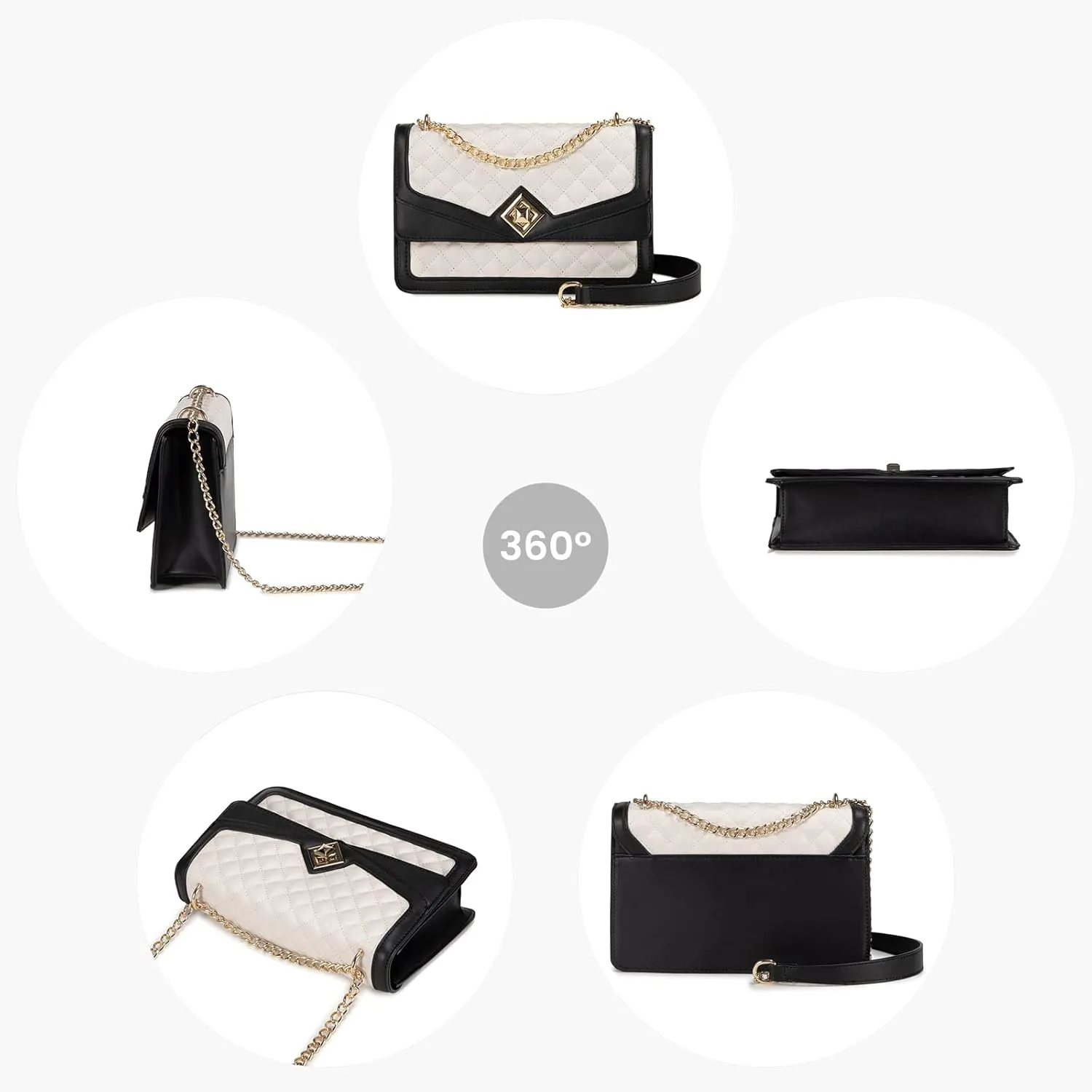 LOVEVOOK Crossbody Bags for Women Leather Quilted Shoulder Bag with Chain Strap Trendy Clutch Satchel Ladies Evening Bag