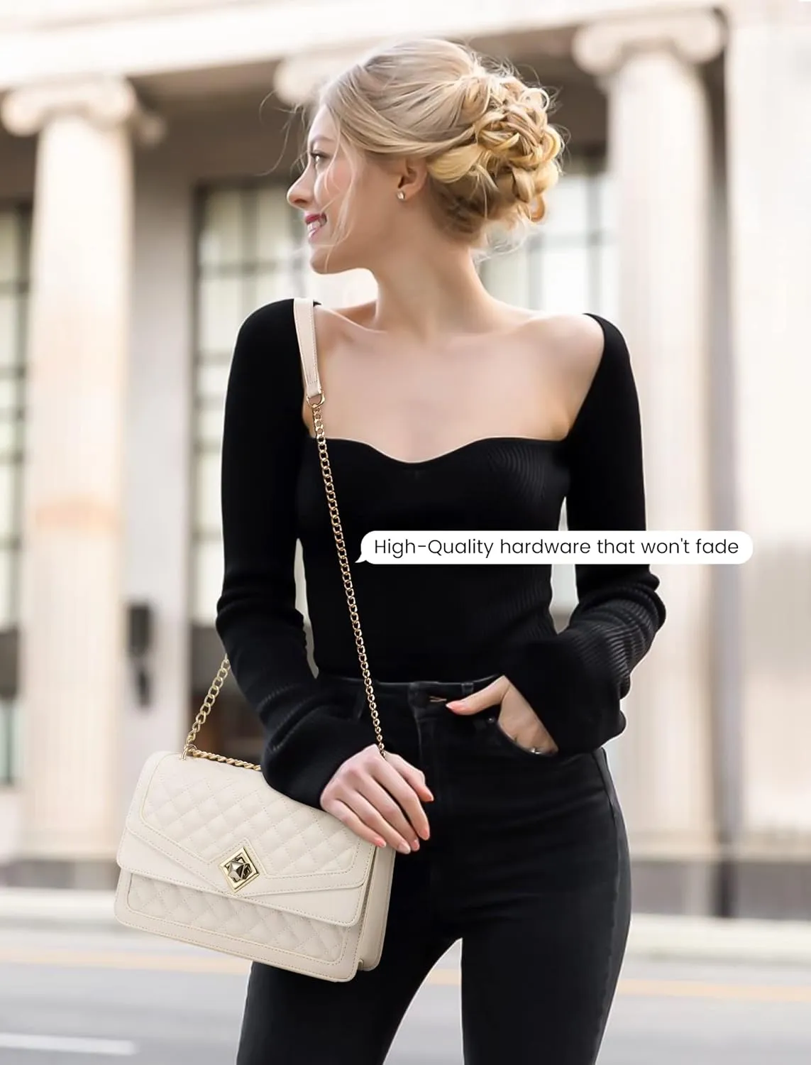 LOVEVOOK Crossbody Bags for Women Leather Quilted Shoulder Bag with Chain Strap Trendy Clutch Satchel Ladies Evening Bag