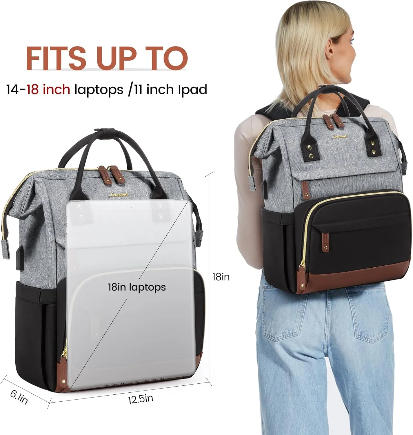 LOVEVOOK Laptop Backpack for Women, 18 Inch Work Business Backpacks Purse, Large Capacity Educators Doctor Nurse Bag Backbag, Waterproof Casual Daypack for Travel