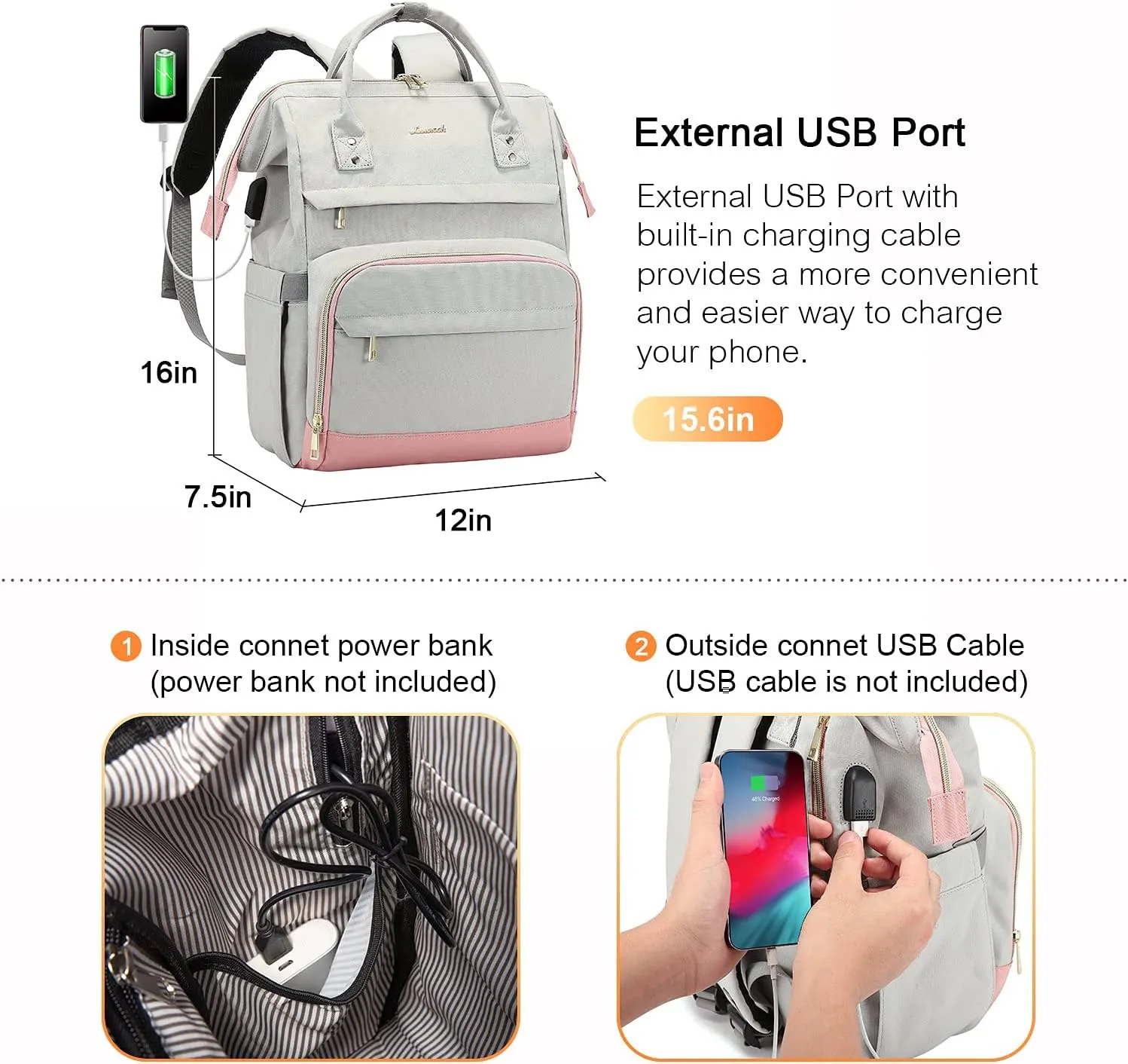 LOVEVOOK Laptop Backpack for Women Purse 15.6 Inch Upgraded Travel Work Backpack Nurse Teacher Bag Large Capacity Computer Backpack with USB Port