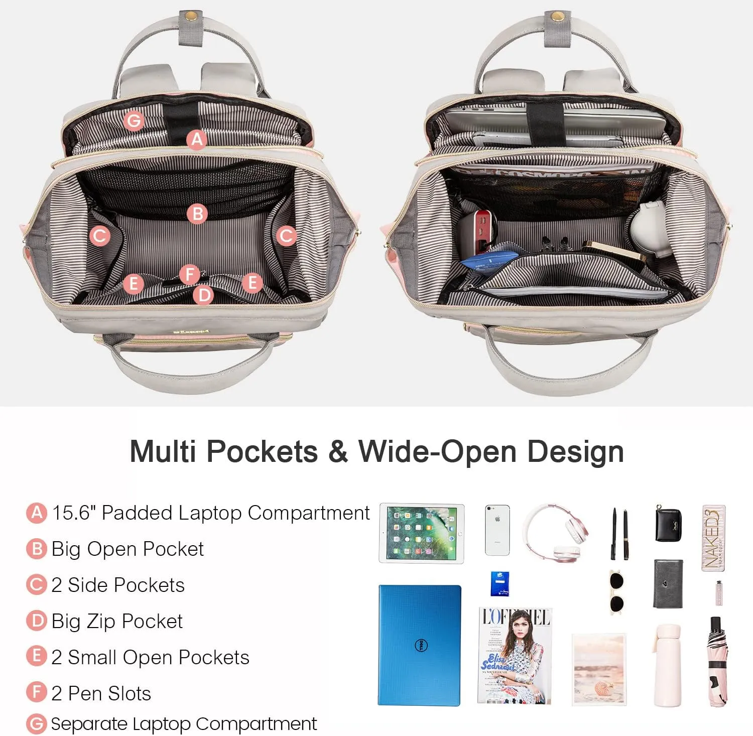 LOVEVOOK Laptop Backpack for Women Purse 15.6 Inch Upgraded Travel Work Backpack Nurse Teacher Bag Large Capacity Computer Backpack with USB Port