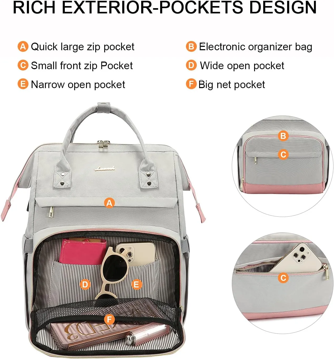 LOVEVOOK Laptop Backpack for Women Purse 15.6 Inch Upgraded Travel Work Backpack Nurse Teacher Bag Large Capacity Computer Backpack with USB Port