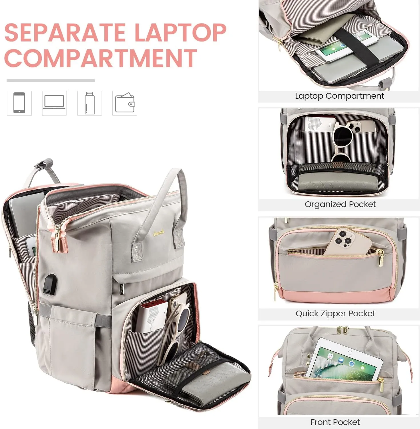LOVEVOOK Laptop Backpack for Women Purse 15.6 Inch Upgraded Travel Work Backpack Nurse Teacher Bag Large Capacity Computer Backpack with USB Port