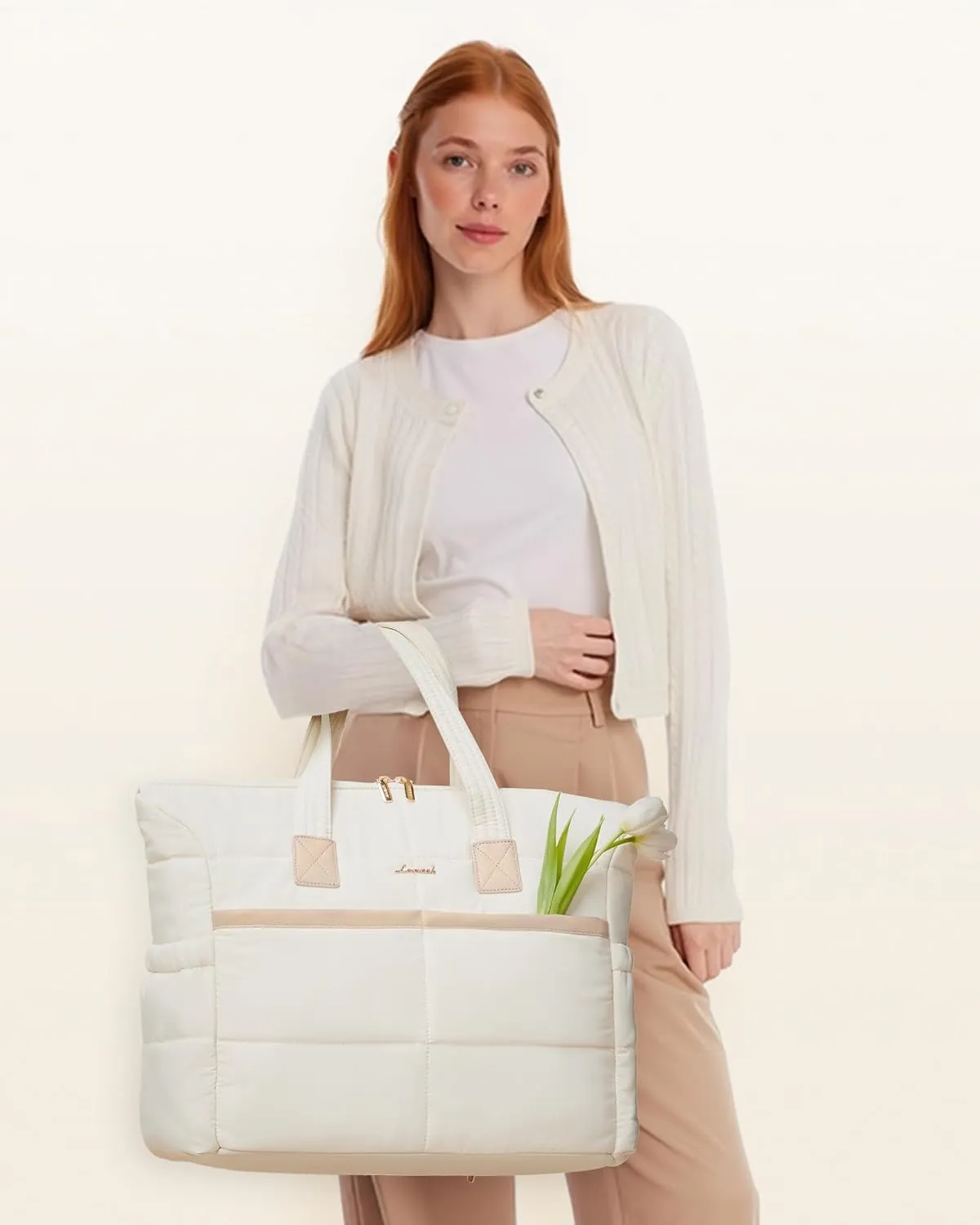 LOVEVOOK Tote Bag for Women,Light Puffer Tote Bag with Multi-pockets,Stylish Carry on Laptop Bags for Daily,Travel,Work,Gym