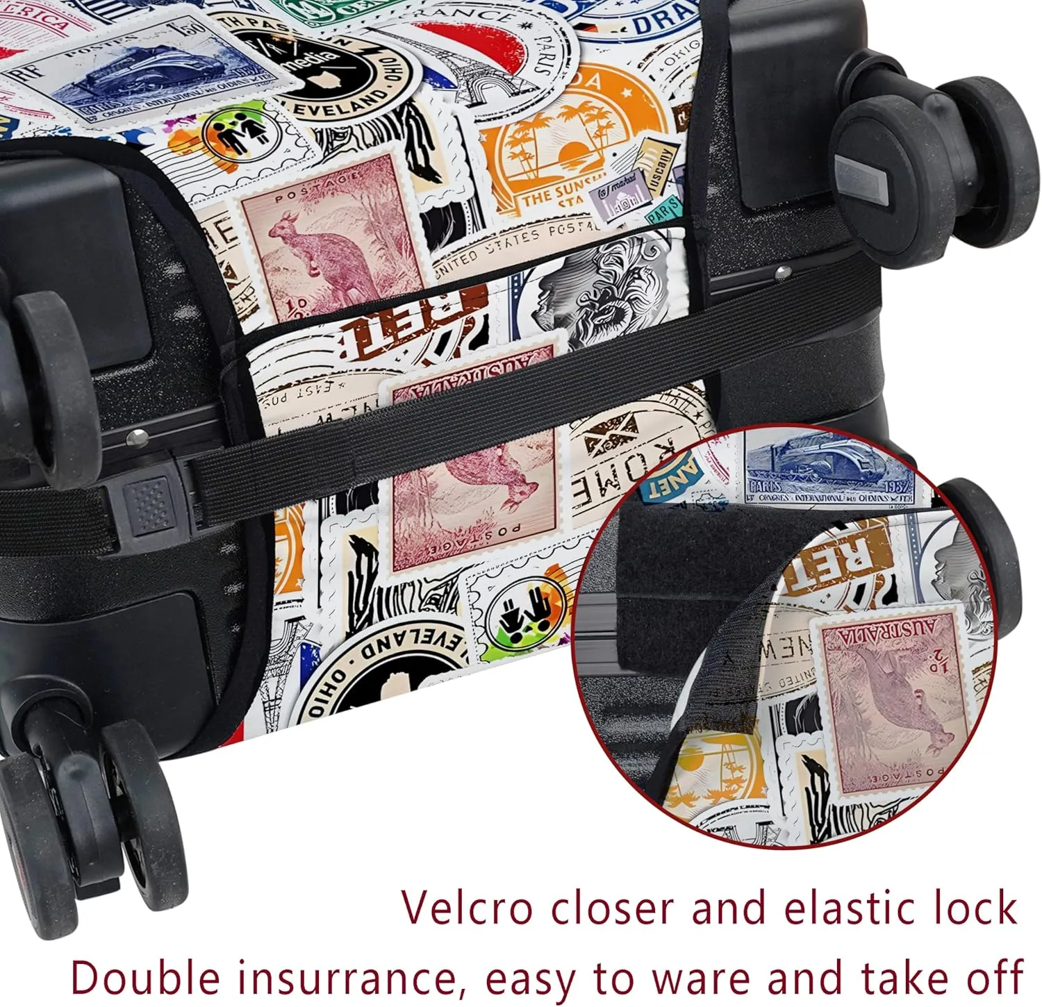 Luggage Approved Travel Suitcase Protector Funny Postmarks Elastic Washable Baggages for 25-28 inch Luggage (L)
