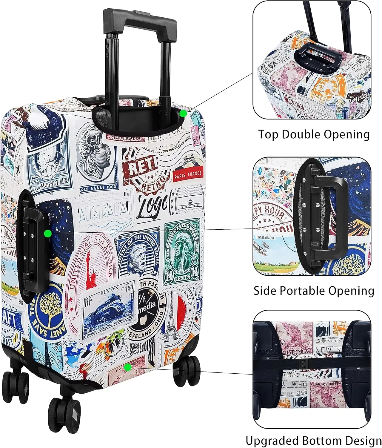 Luggage Approved Travel Suitcase Protector Funny Postmarks Elastic Washable Baggages for 25-28 inch Luggage (L)