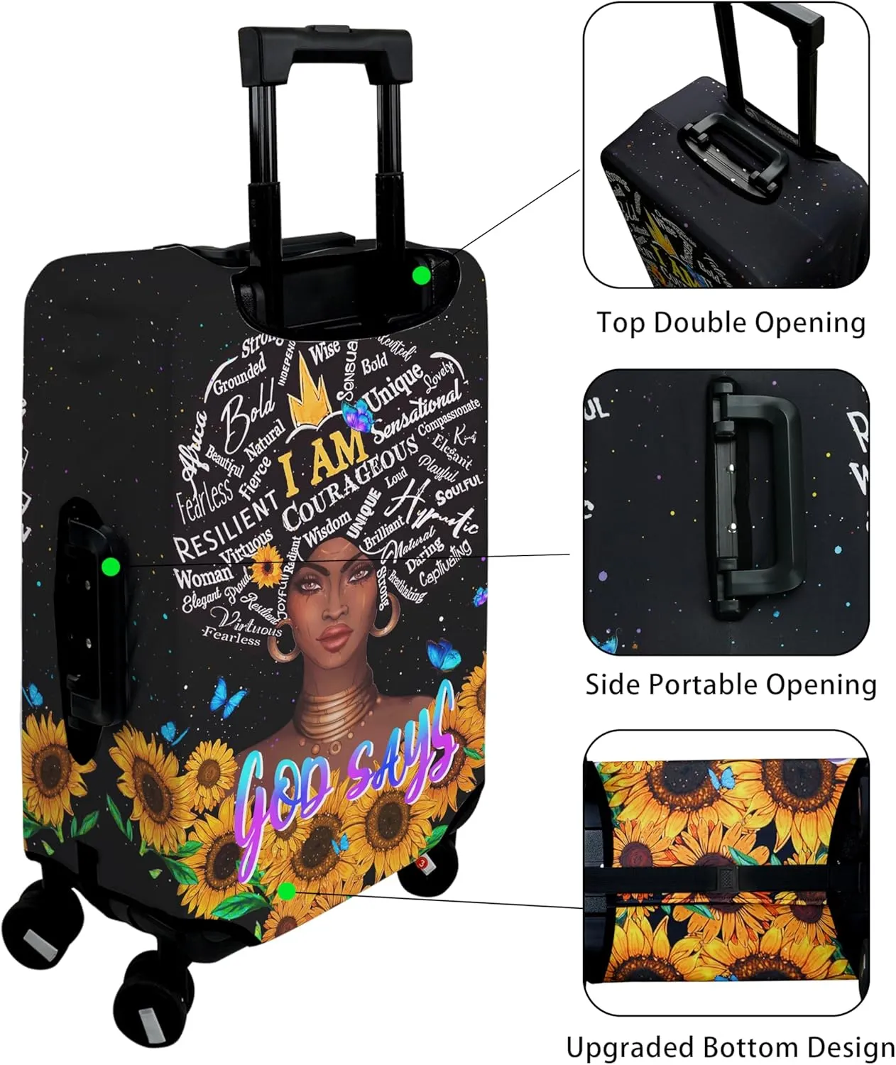 Luggage Cover Approved Cute Travel Suitcase Protector African American Elastic Washable Suitcase Covers for 25-28 Inch Girl Luggage (L)