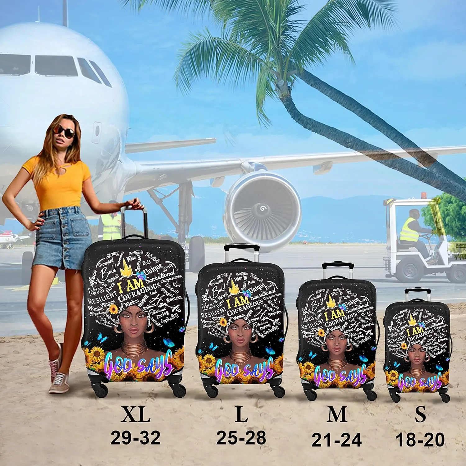 Luggage Cover Approved Cute Travel Suitcase Protector African American Elastic Washable Suitcase Covers for 25-28 Inch Girl Luggage (L)