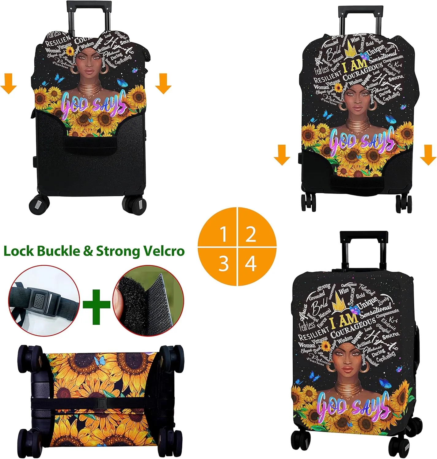 Luggage Cover Approved Cute Travel Suitcase Protector African American Elastic Washable Suitcase Covers for 25-28 Inch Girl Luggage (L)