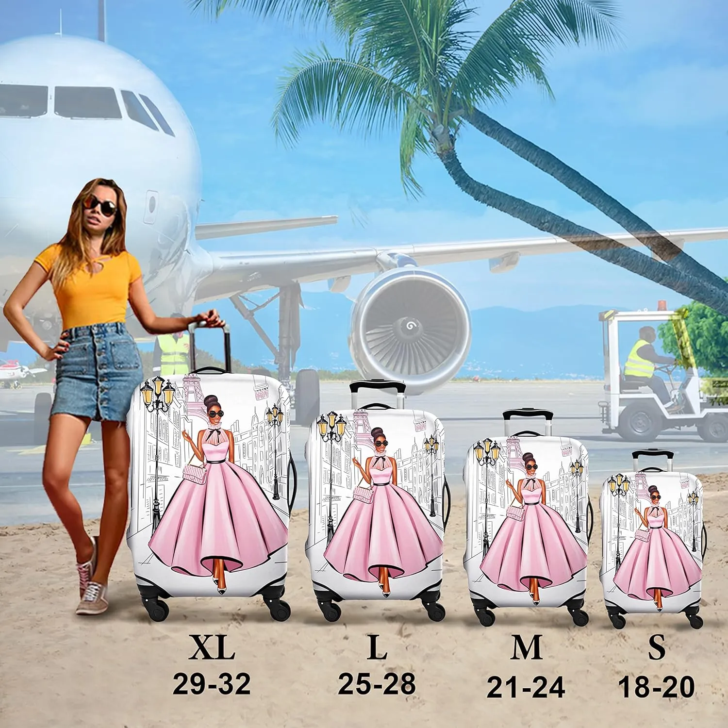 Luggage Cover Approved Cute Travel Suitcase Protector Fashion Queen Elastic Washable Unique Themed Baggage Covers for 18-20 inch Luggage(S)