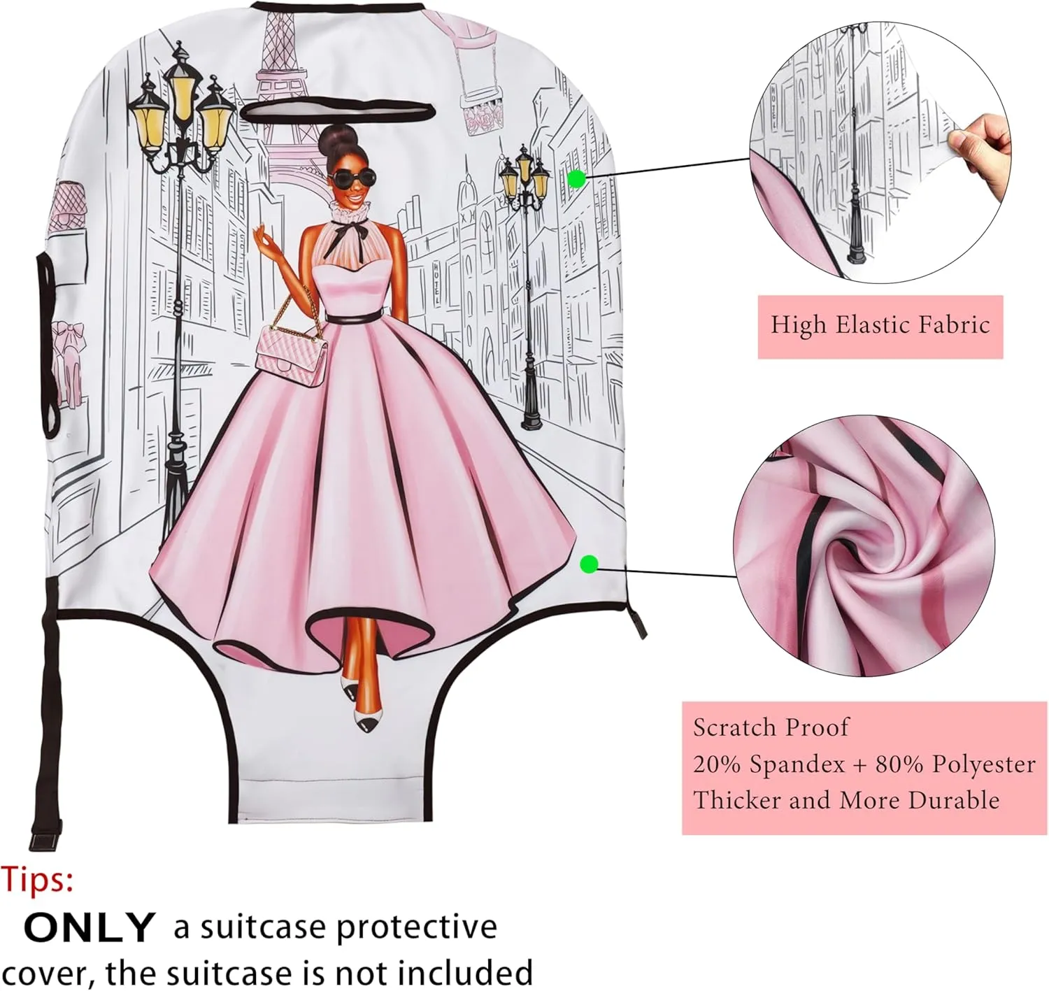 Luggage Cover Approved Cute Travel Suitcase Protector Fashion Queen Elastic Washable Unique Themed Baggage Covers for 18-20 inch Luggage(S)