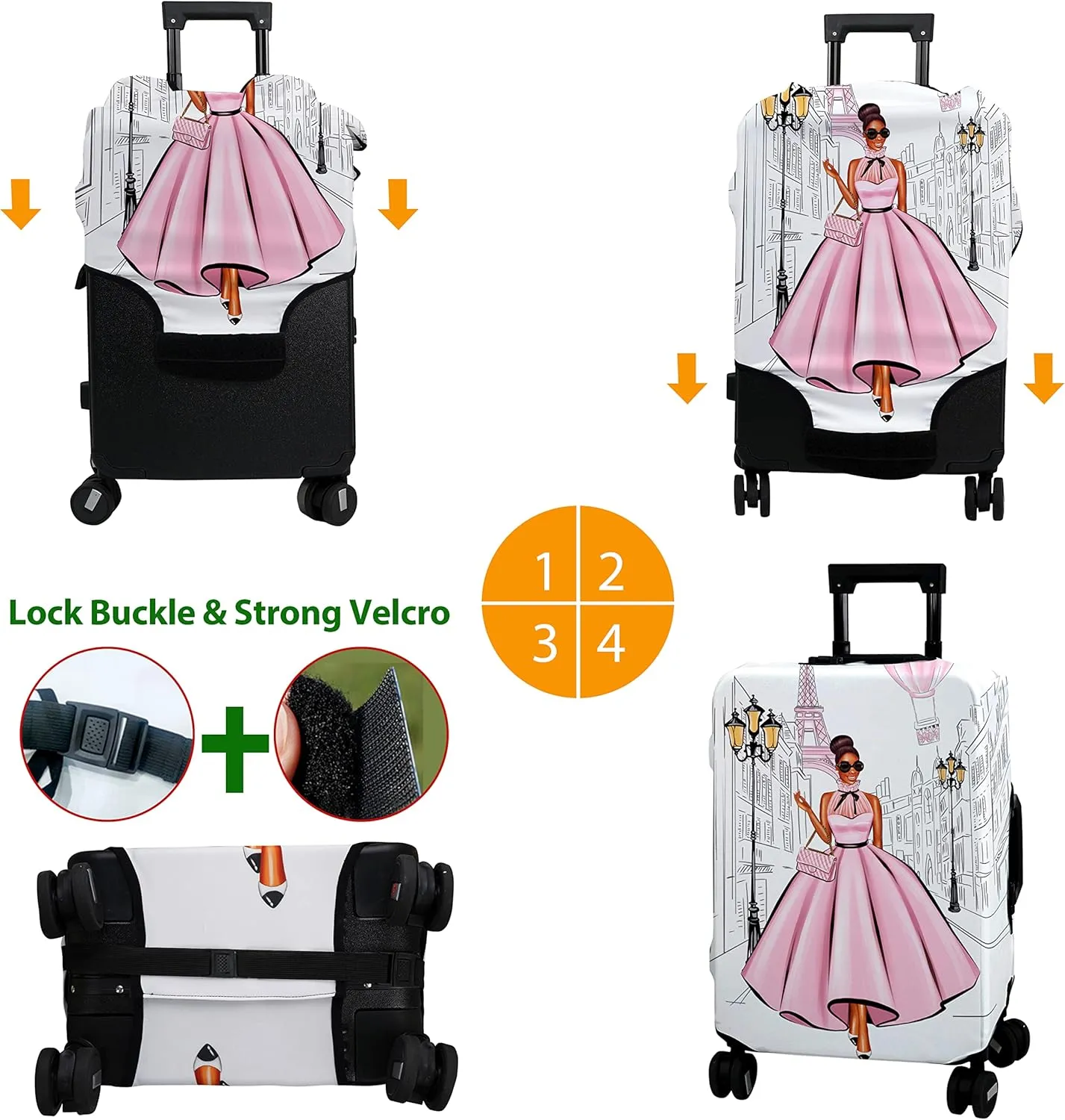 Luggage Cover Approved Cute Travel Suitcase Protector Fashion Queen Elastic Washable Unique Themed Baggage Covers for 25-28 inch Luggage (L)