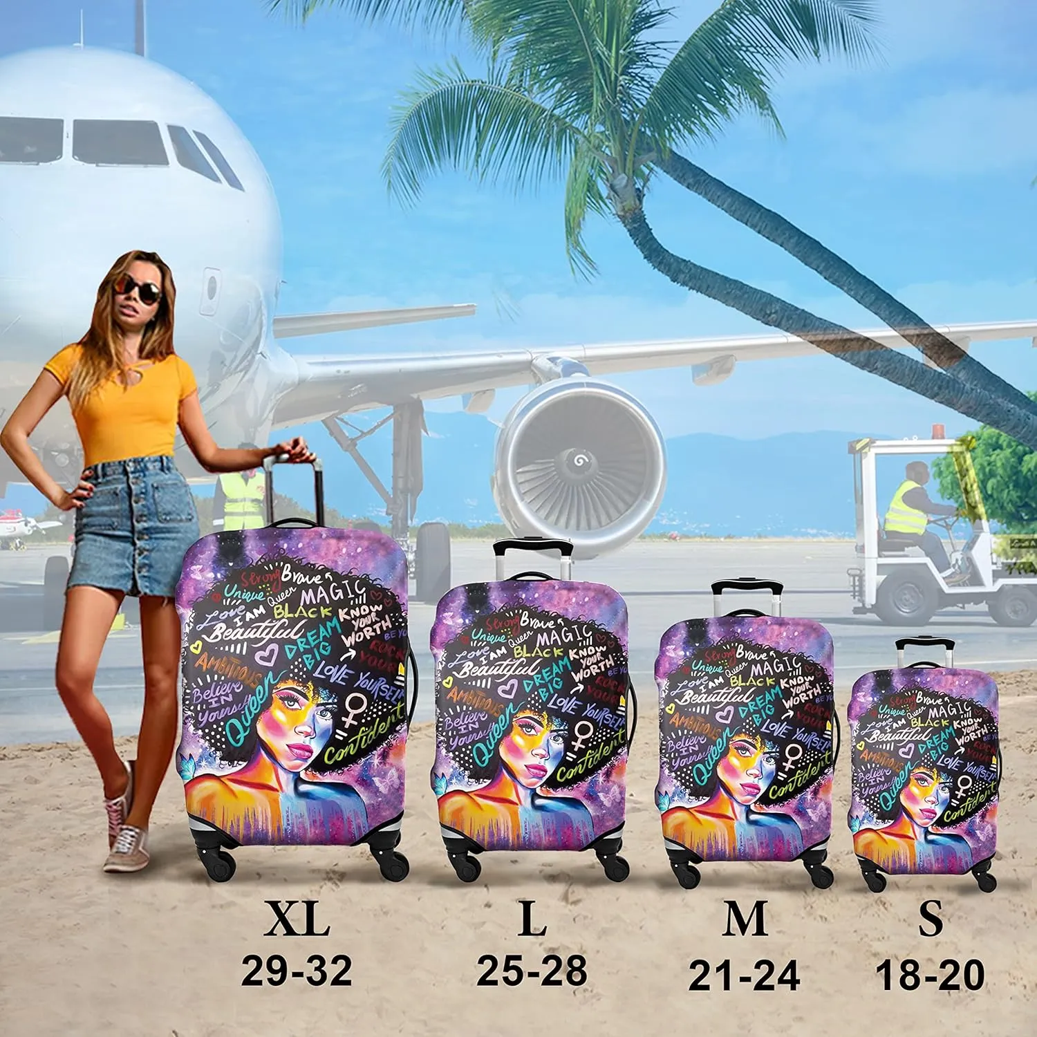 Luggage Cover Approved Cute Travel Suitcase Protector Magic Queen Elastic Washable American Themed Suitcase Covers for 18-20 Inch Luggage(S)