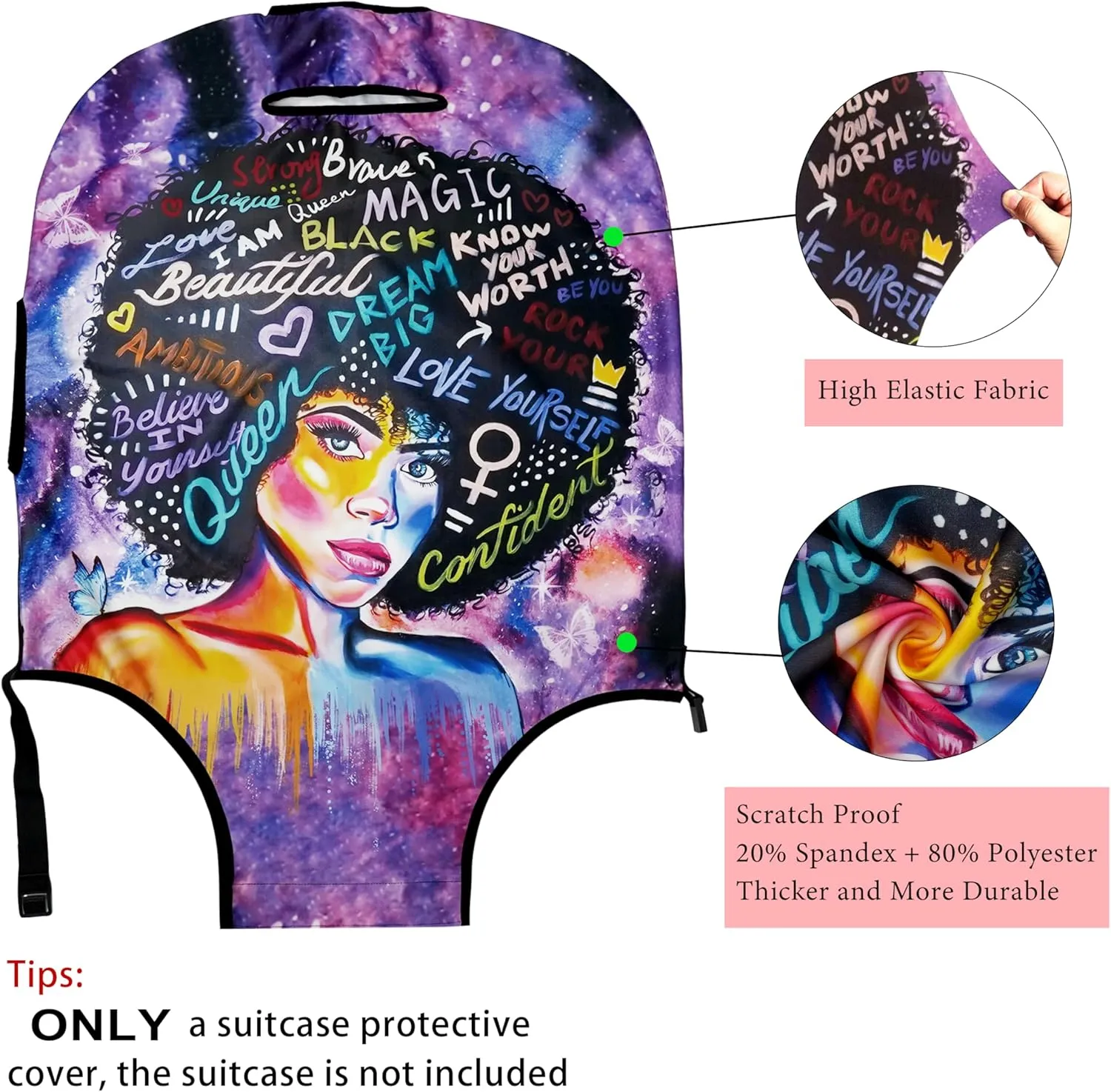 Luggage Cover Approved Cute Travel Suitcase Protector Magic Queen Elastic Washable American Themed Suitcase Covers for 18-20 Inch Luggage(S)