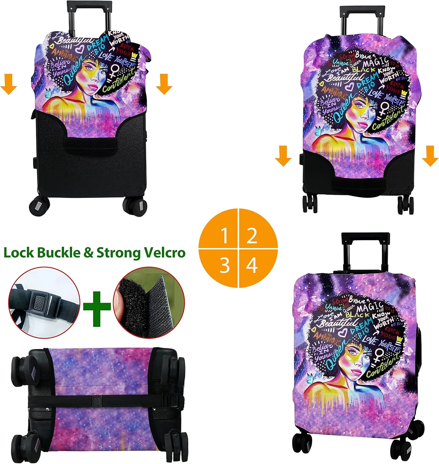 Luggage Cover Approved Cute Travel Suitcase Protector Magic Queen Elastic Washable American Themed Suitcase Covers for 18-20 Inch Luggage(S)