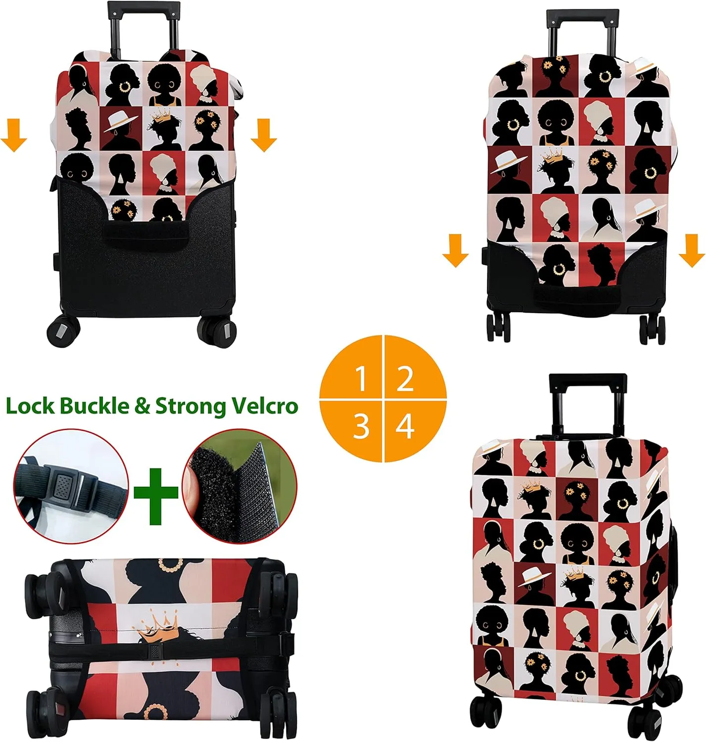 Luggage Cover Approved Travel Suitcase Protector African American Elastic Washable Suitcase Covers for 25-28 Inch Girl Luggage (L)