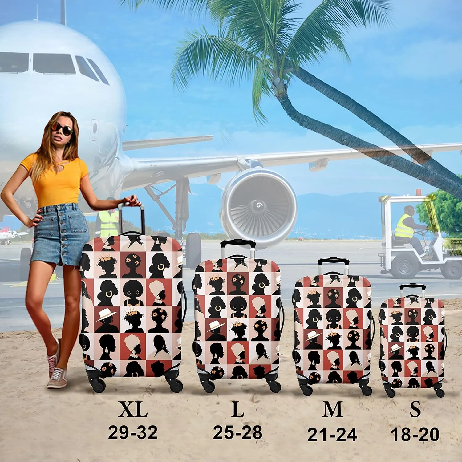 Luggage Cover Approved Travel Suitcase Protector African American Elastic Washable Suitcase Covers for 25-28 Inch Girl Luggage (L)